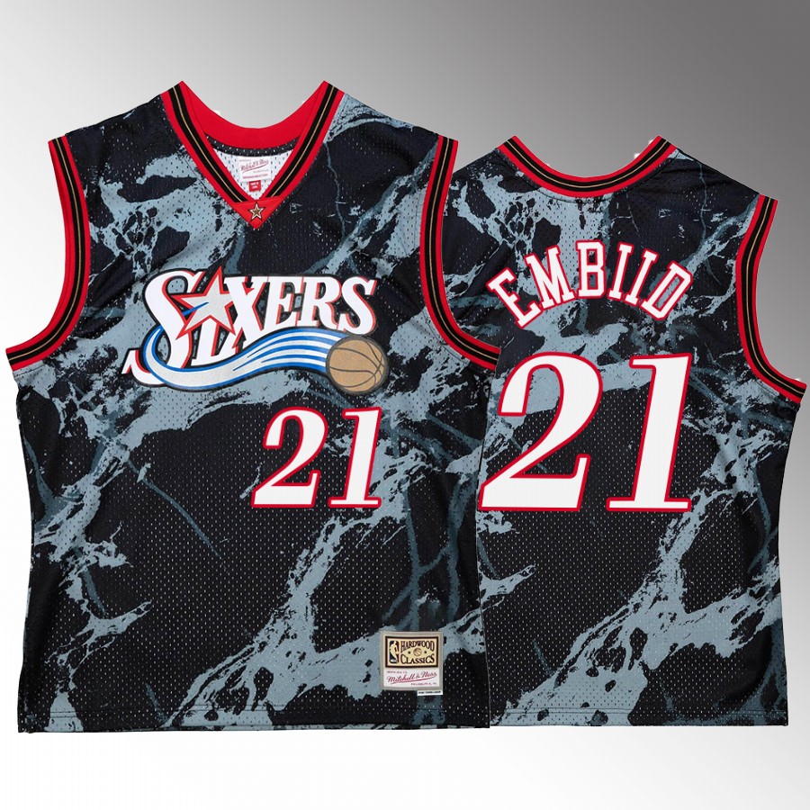 Joel Embiid #21 Philadelphia 76ers Marble Swingman Black Hardwood Classics Jersey