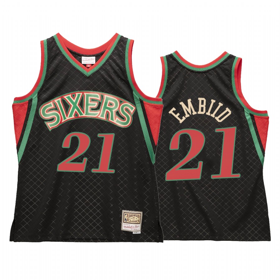 Joel Embiid 21 Philadelphia 76ers Neapolitan Black Jersey Hardwood Classics