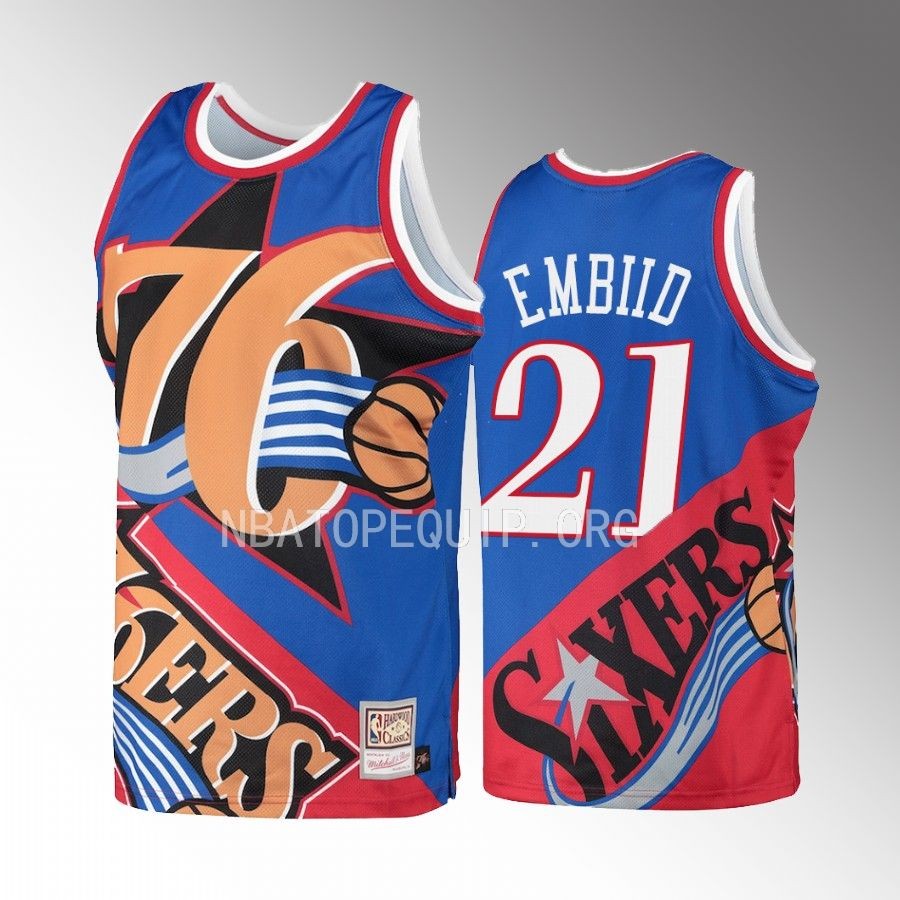 Joel Embiid Big Face 5.0 Philadelphia 76ers Jersey Fashion Tank Blue Men's jersey