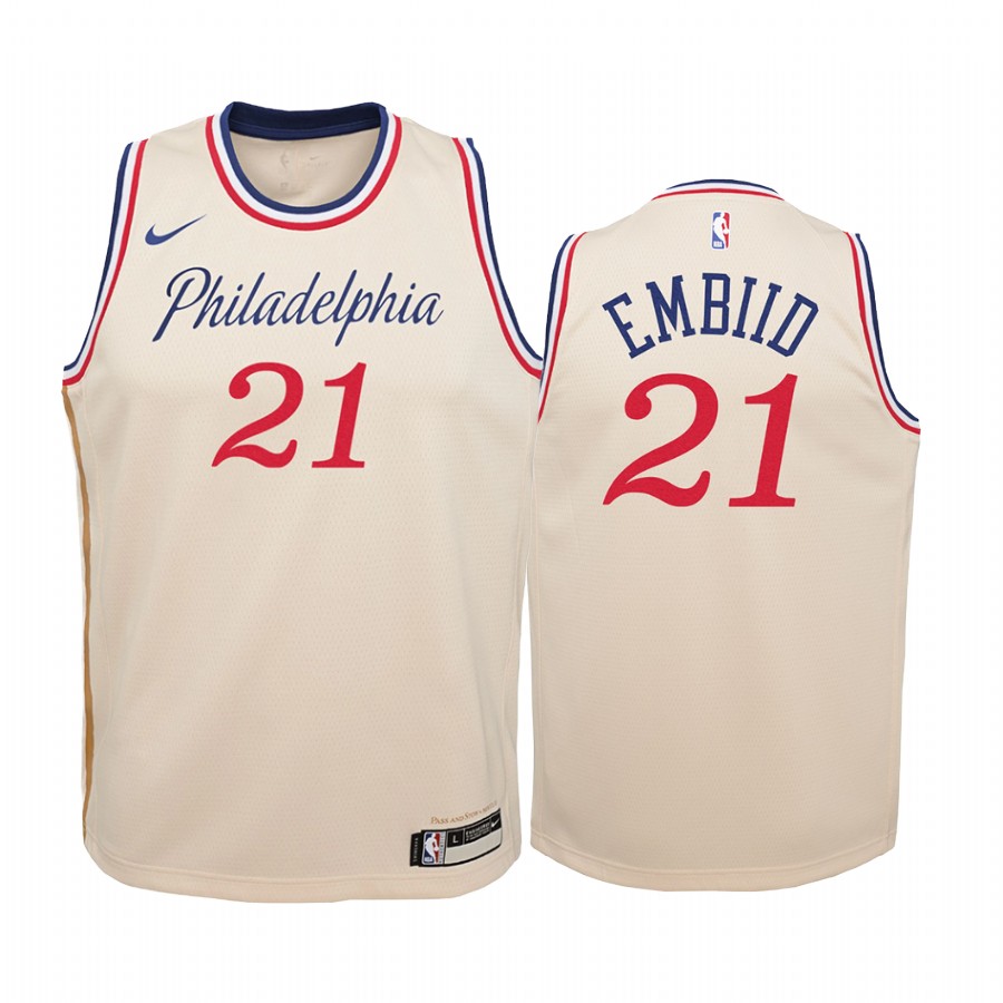 Joel Embiid Philadelphia 76ers City Edition Youth Jersey - Cream White