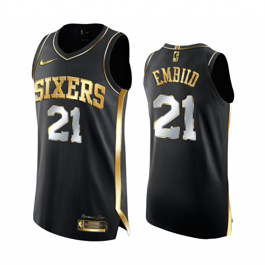 Joel Embiid Philadelphia 76ers  Black Golden Edition Jersey 3X Champs