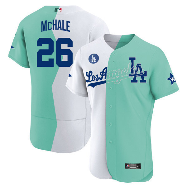 Joel McHale Los Angeles Dodgers Flex Base White Green All-Star Celebrity Softball Game Split Jersey