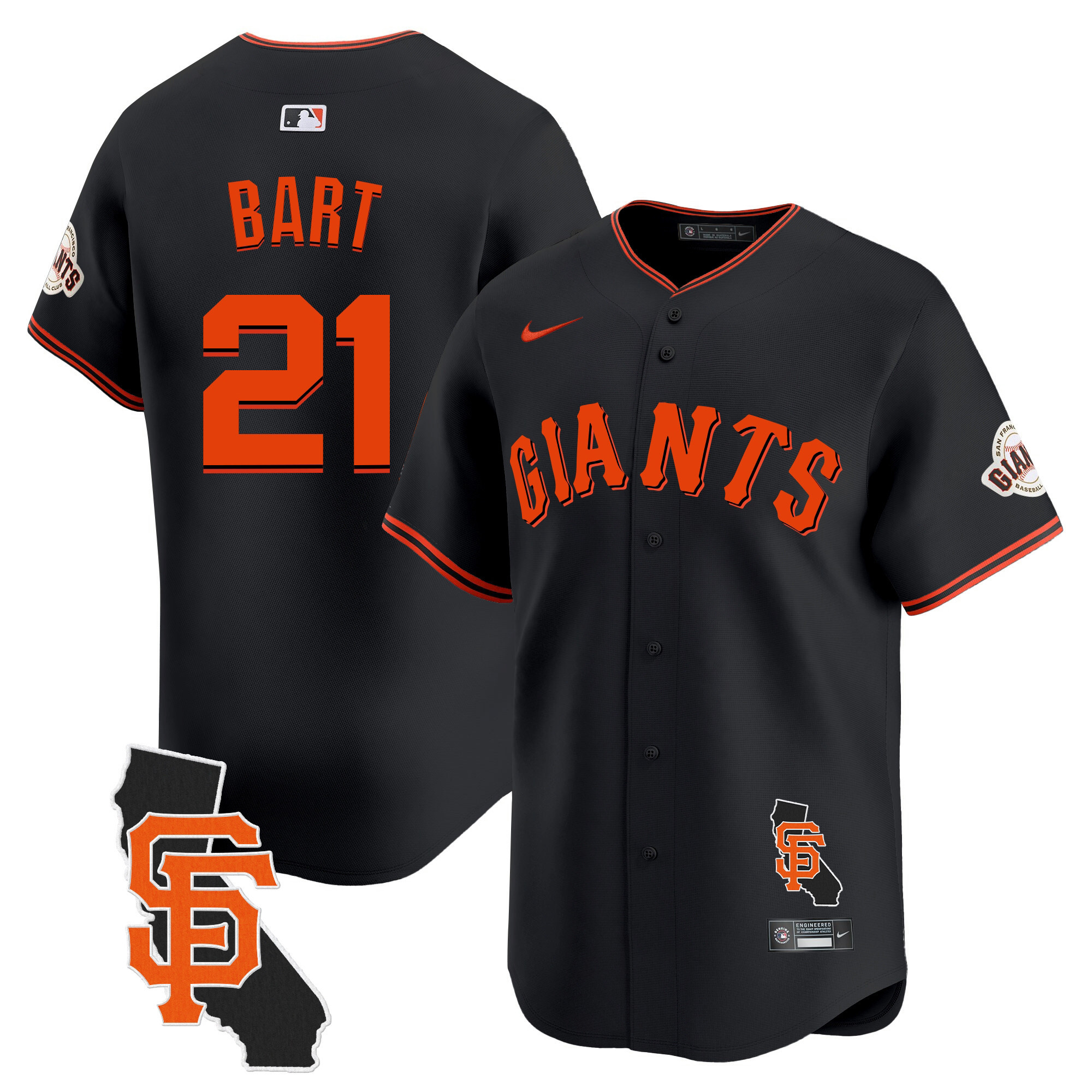 Joey Bart Men's San Francisco Giants California Patch Vapor Premier Limited Black Jersey