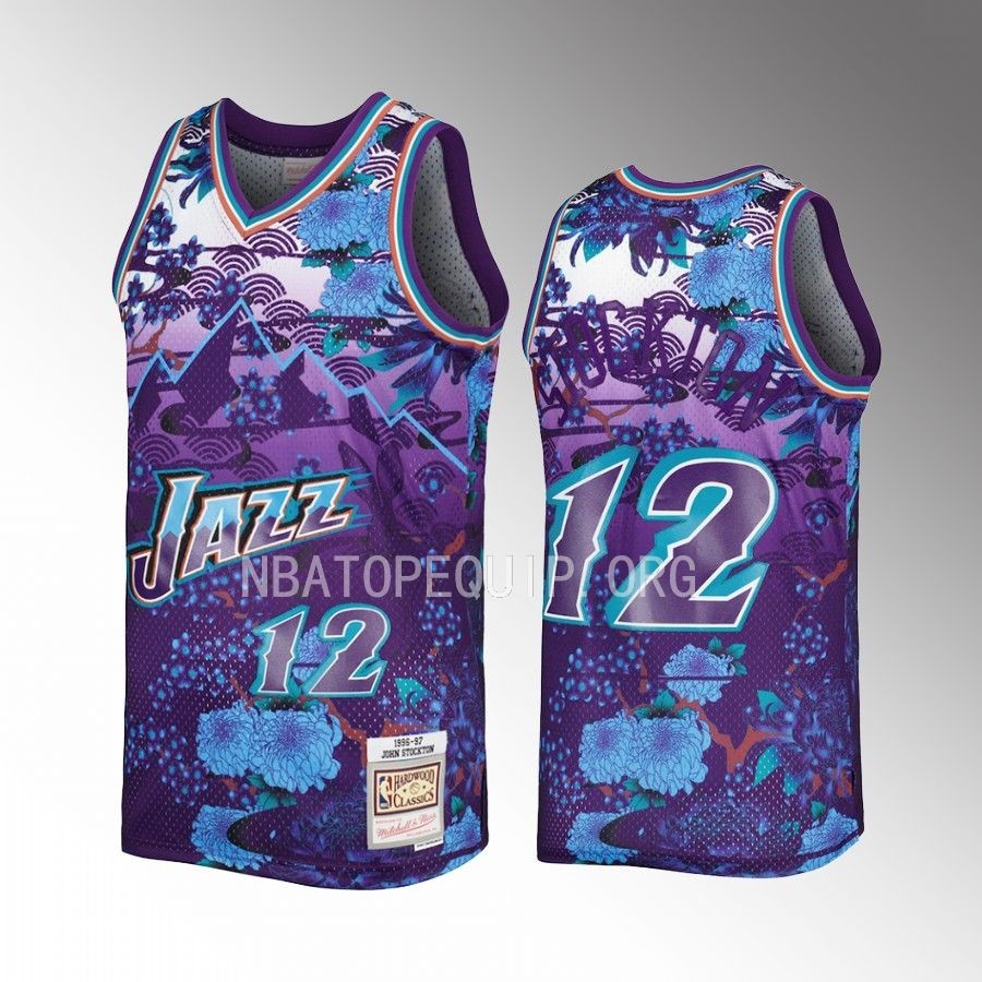 John Stockton Utah Jazz #12 Lunar New Year Jersey Purple Hardwood Classics Men