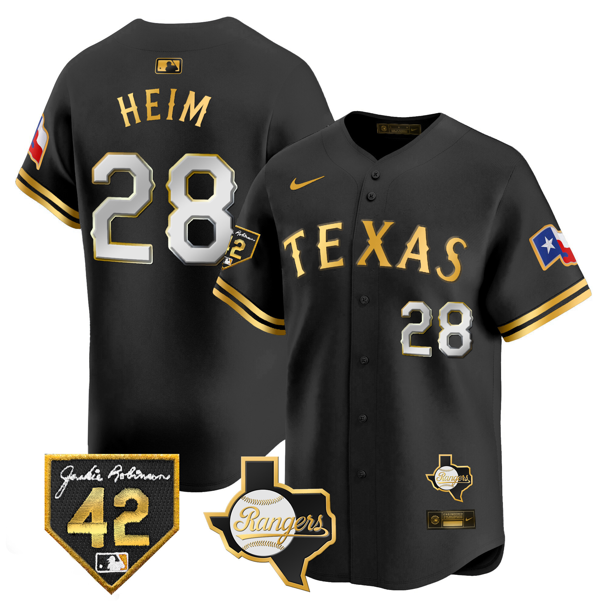 Jonah Heim Men's Texas Rangers Jackie Robinson Patch Vapor Premier Limited Black Gold Jersey