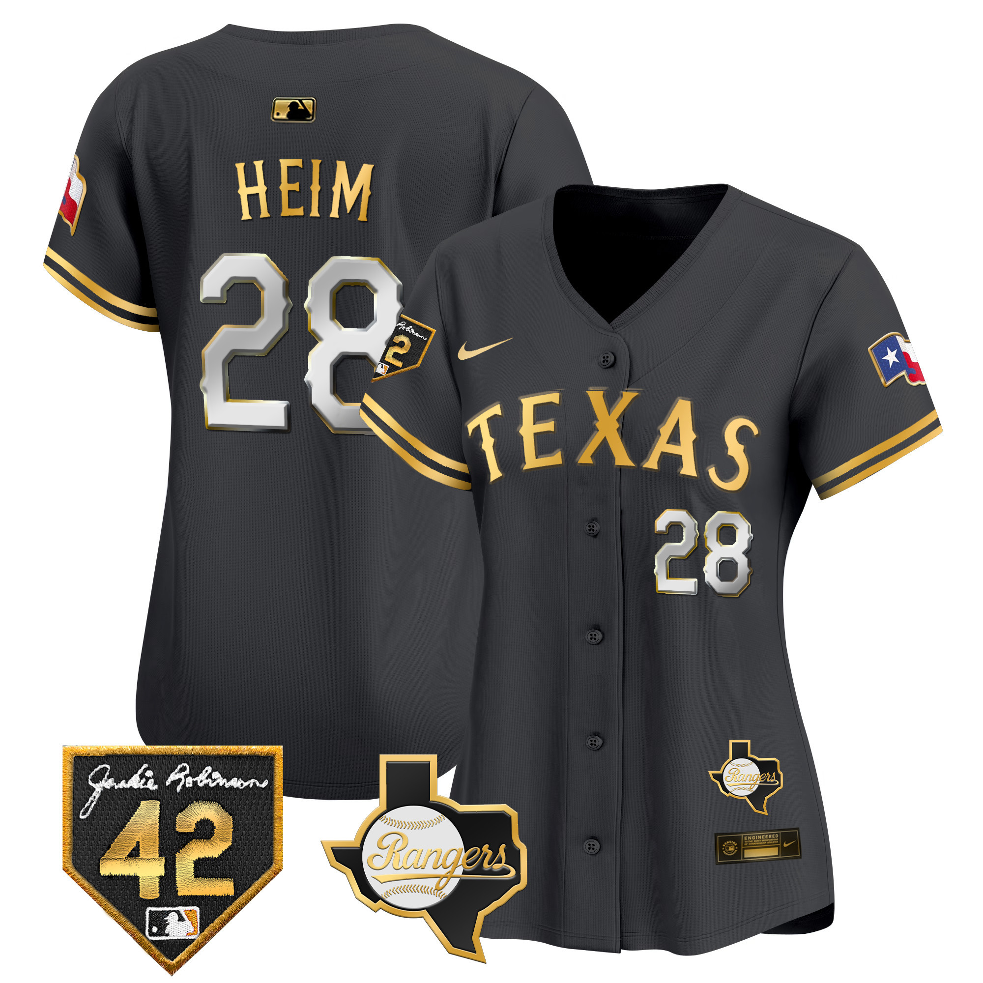 Jonah Heim Women's Texas Rangers Jackie Robinson Patch Vapor Premier Limited Black Gold Jersey