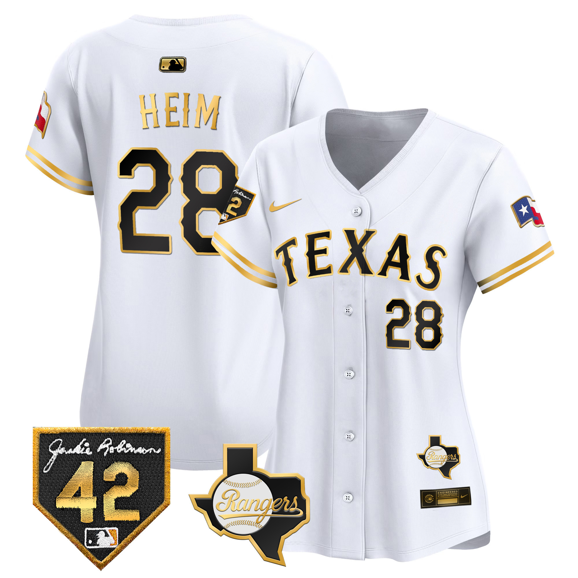 Jonah Heim Women's Texas Rangers Jackie Robinson Patch Vapor Premier Limited White Gold Jersey
