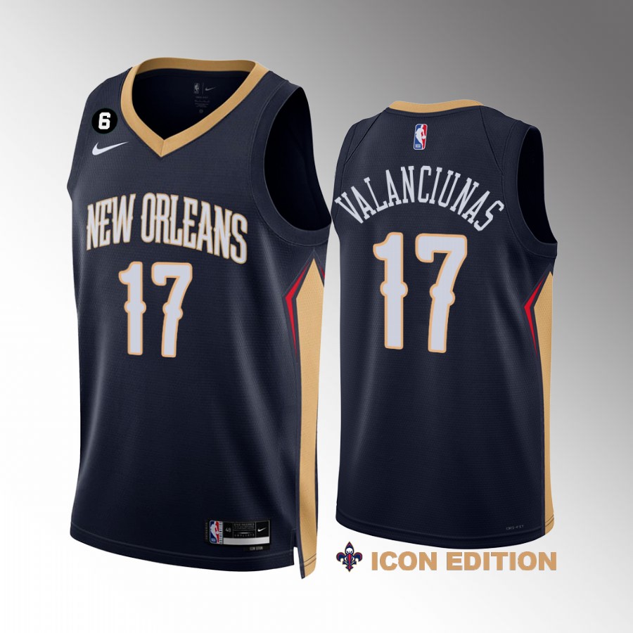 Jonas Valanciunas New Orleans Pelicans #17 Navy Jersey Icon Edition NO.6 Patch