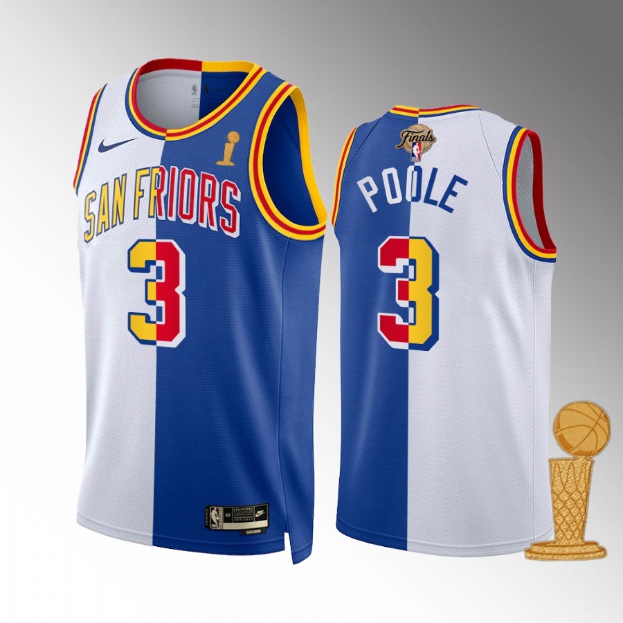 Jordan Poole  Champions Golden State Warriors White Royal #3 Jersey Classic Split
