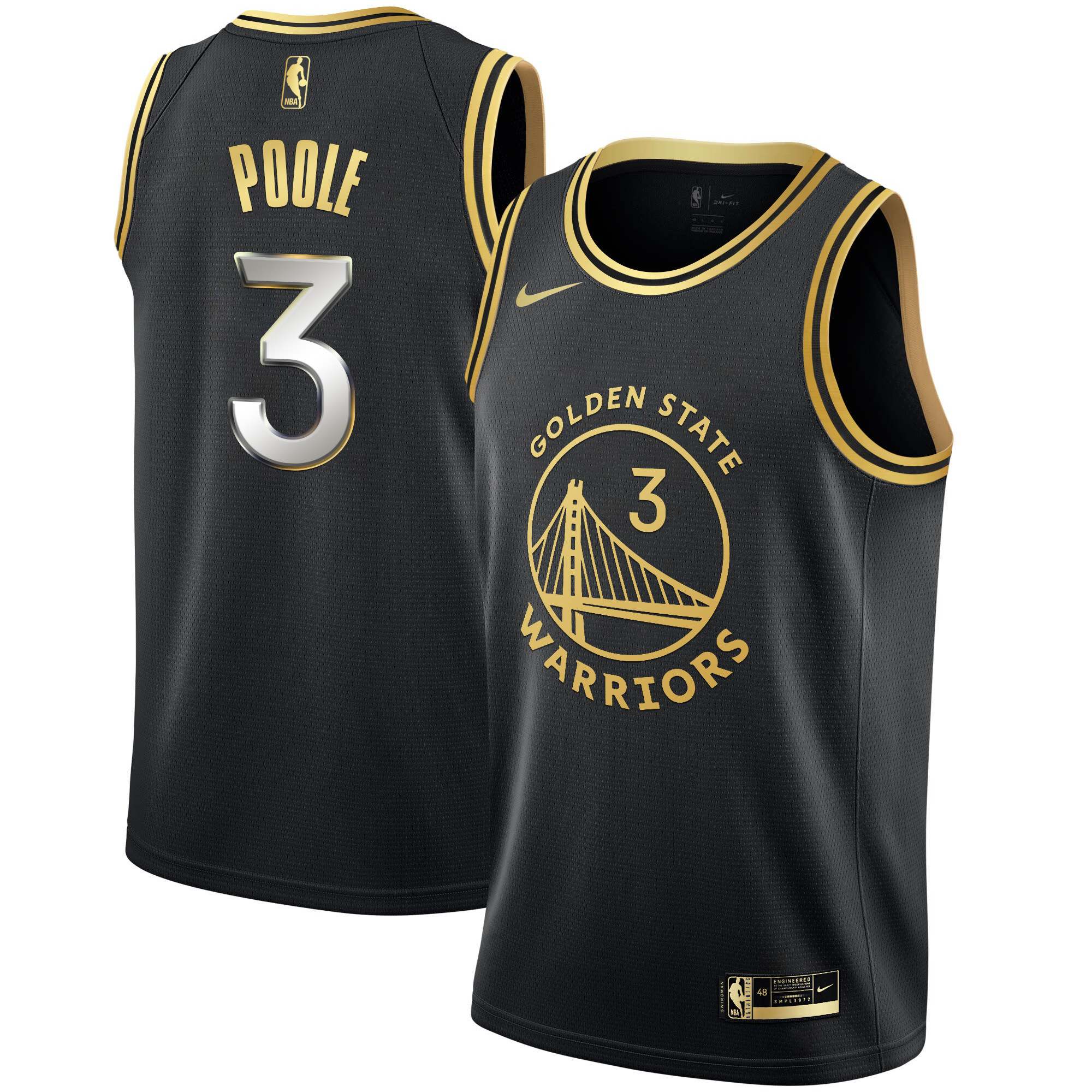 Jordan Poole Men's Golden State Warriors Black Limited & Gold Jersey - All Stitched