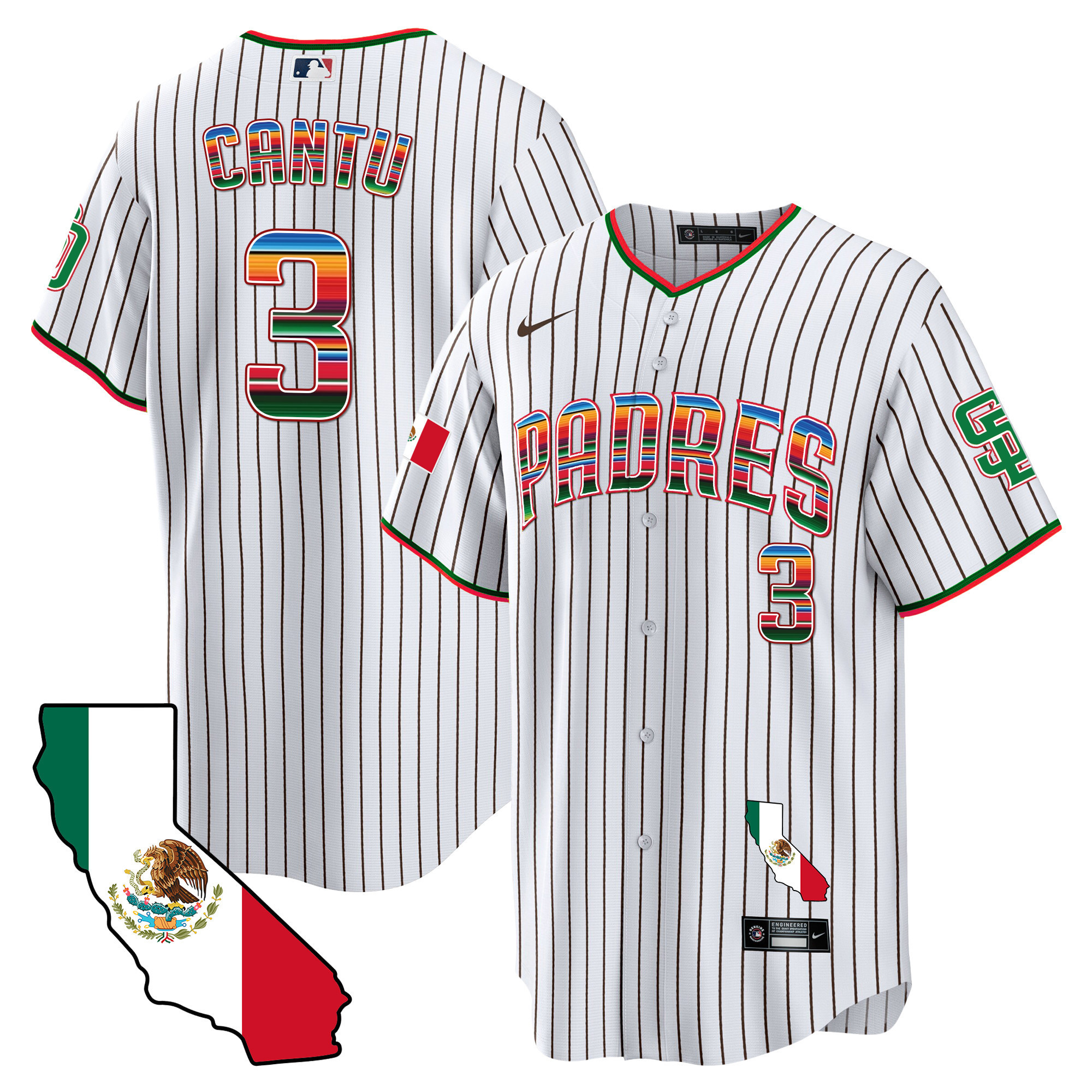 Jorge Cantu Men's San Diego Padres California Map Cool Base Pinstripe Jersey