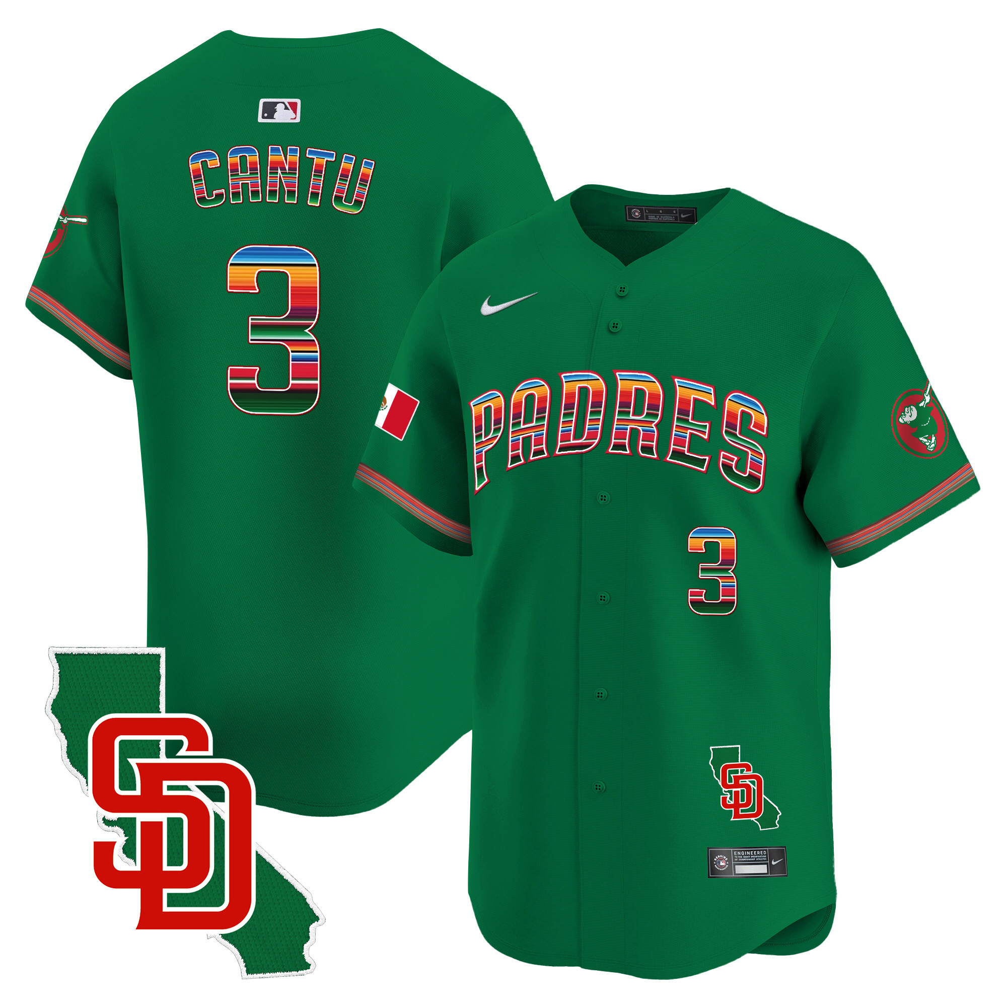 Jorge Cantu Men's San Diego Padres Mexico California Patch Vapor Premier Limited Green Jersey