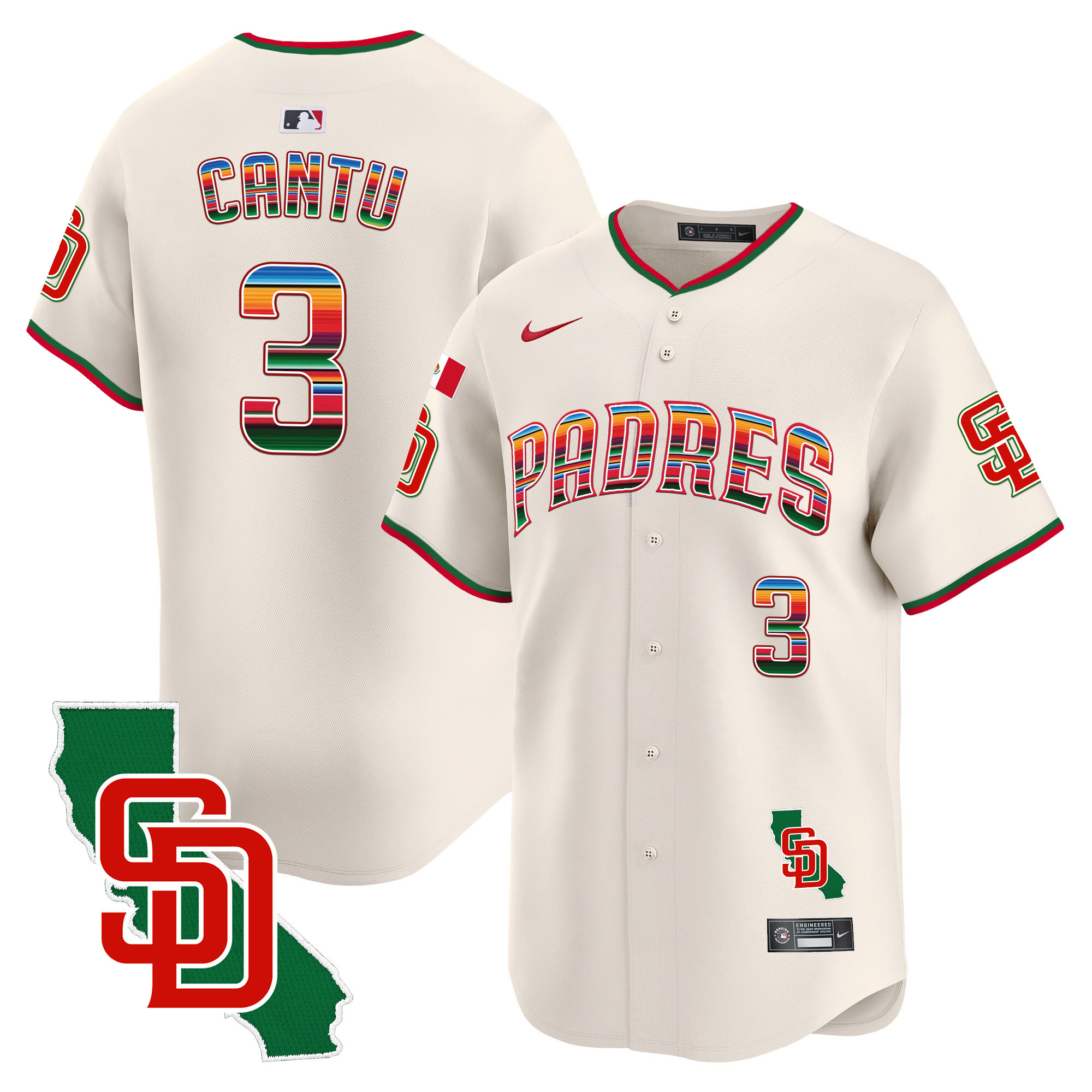 Jorge Cantu Men's San Diego Padres Mexico California Patch Vapor Premier Limited V3 Cream Jersey
