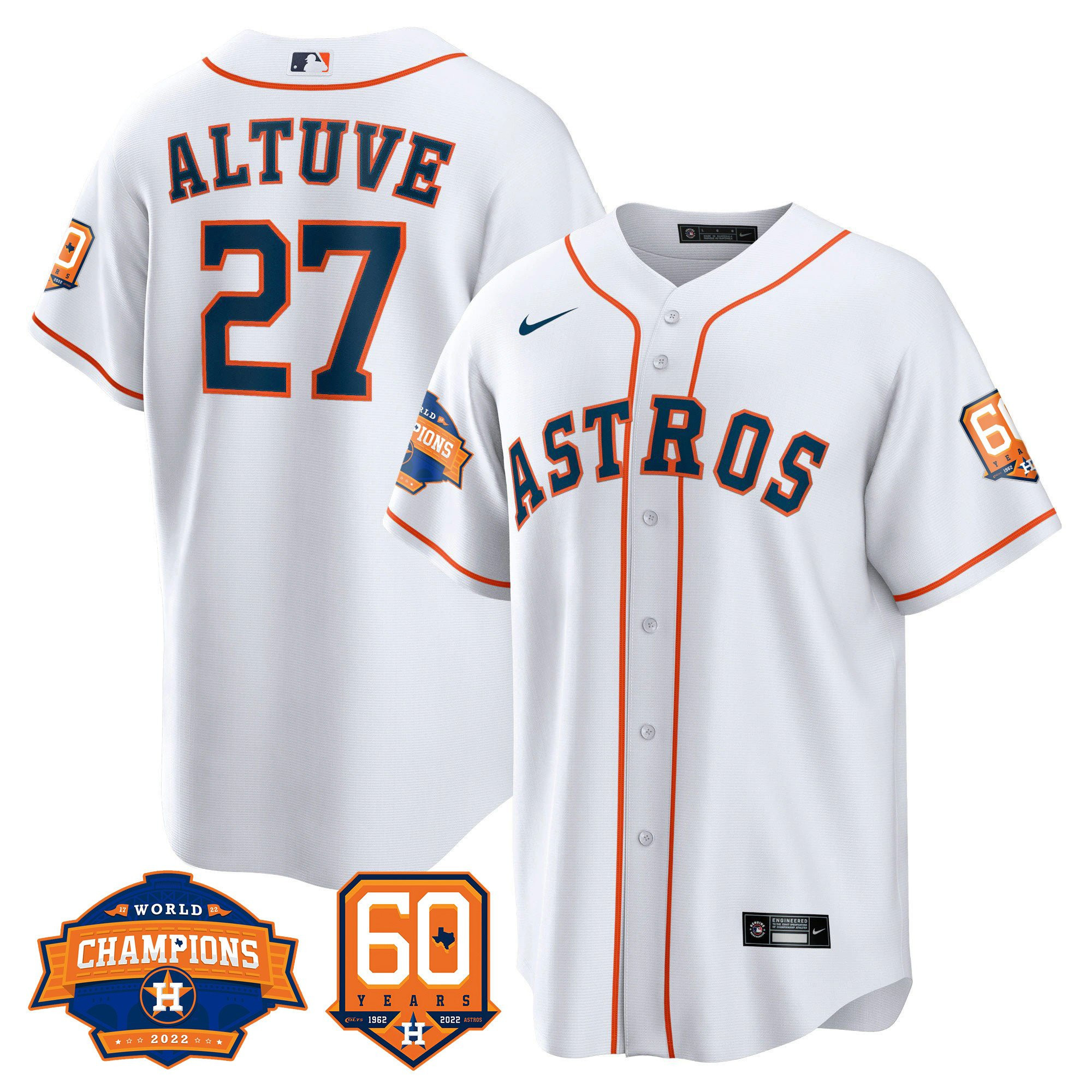 José Altuve Men's Houston Astros World Series Champions & 60th Anniversary Patch Cool Home Jersey