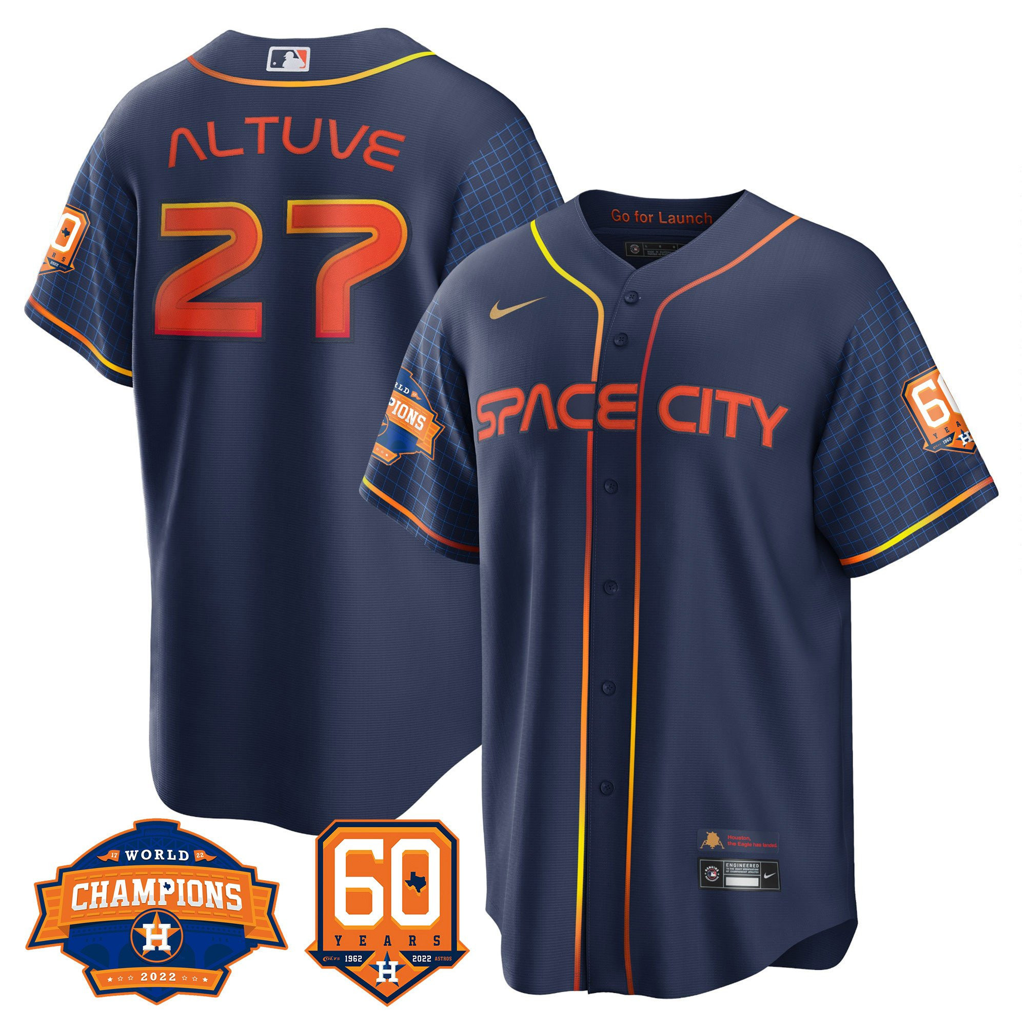 José Altuve Men's Houston Astros World Series Champions & 60th Anniversary Patch Cool Space City Jersey