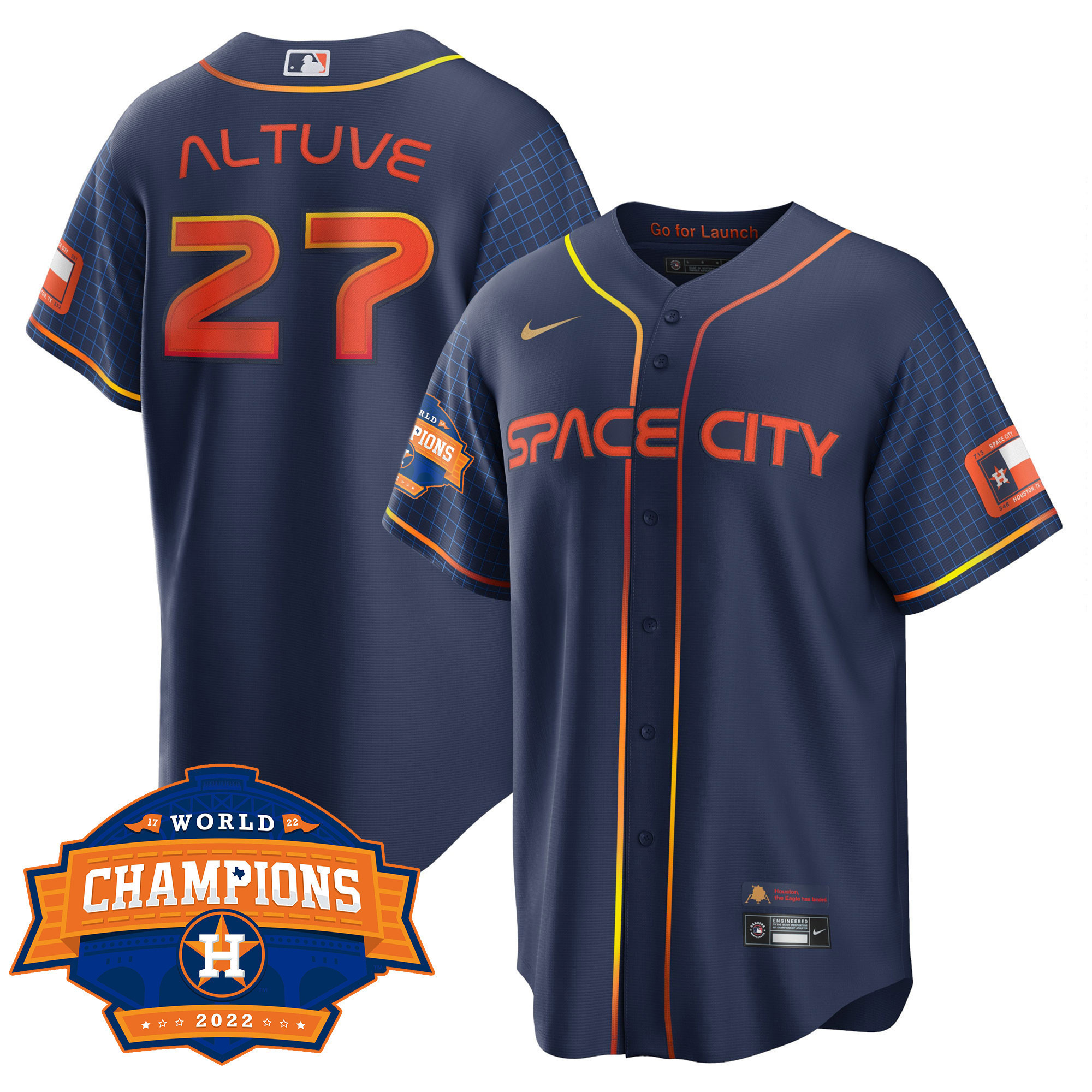 José Altuve Men's Houston Astros Space City World Series Champions Patch Limited Cool Navy Jersey