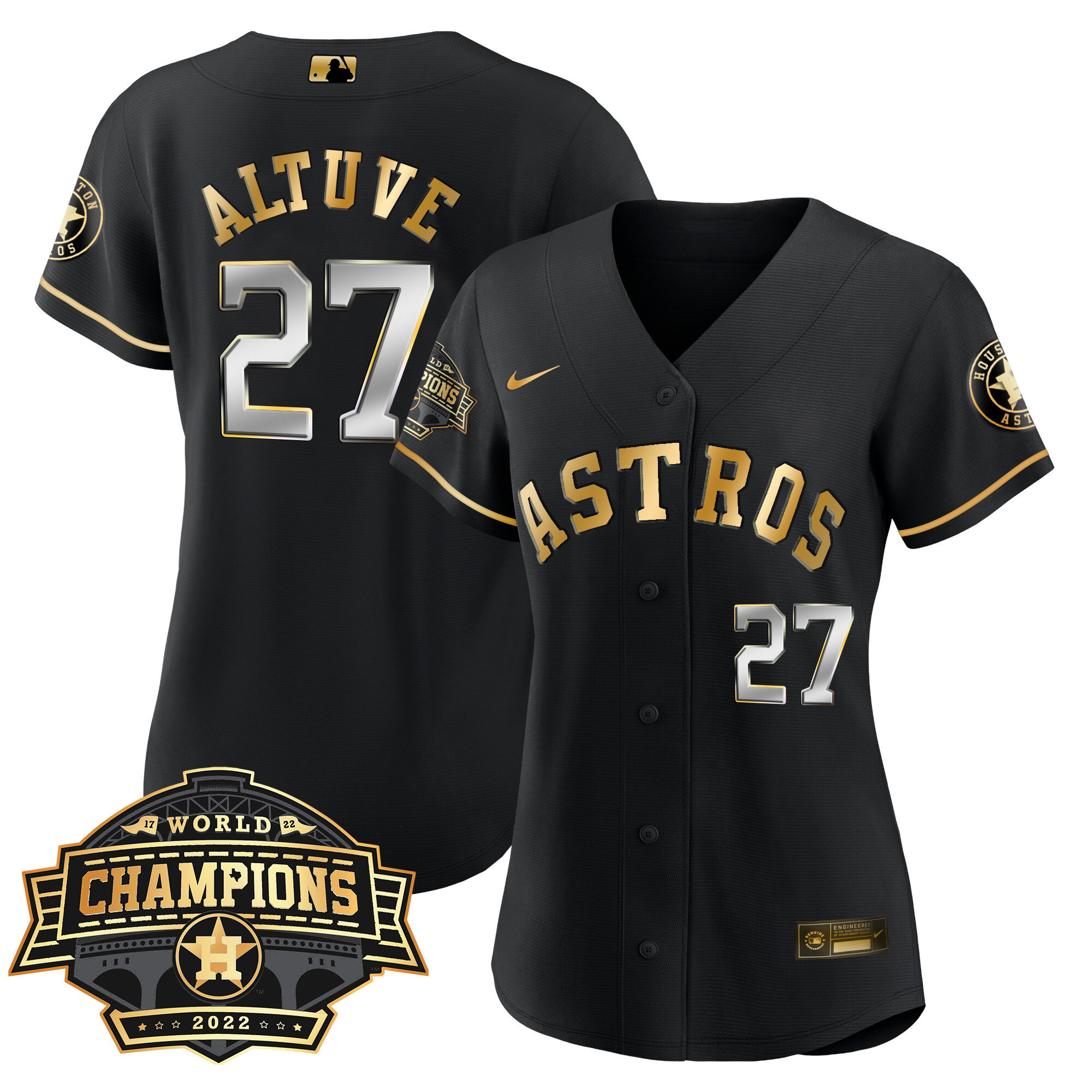José Altuve Women's Houston Astros World Series Champions Patch Limited Cool Black Jersey