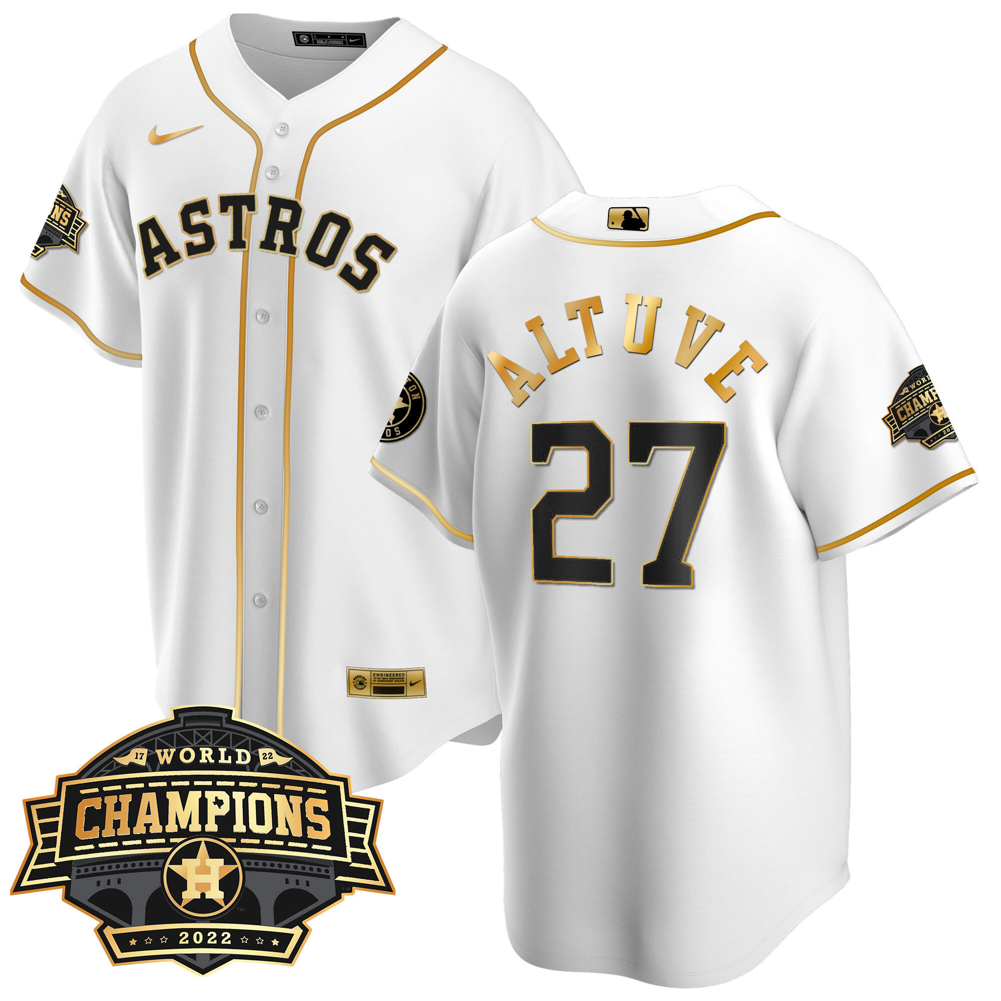 José Altuve Youth's Houston Astros World Series Champions Patch Limited Cool White Jersey