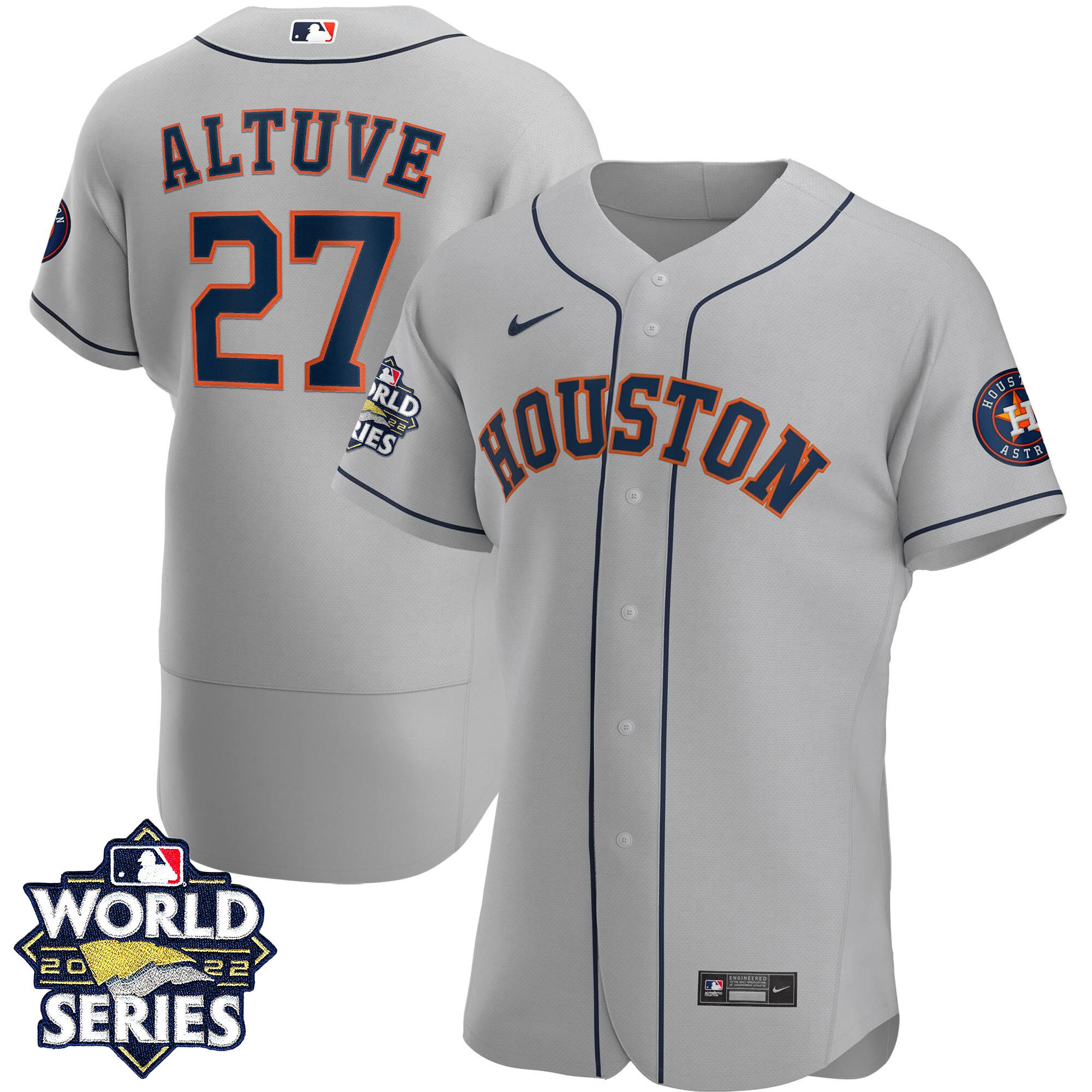 Jose Altuve Men's Houston Astros World Series Gray Road Player Flex Base Jersey