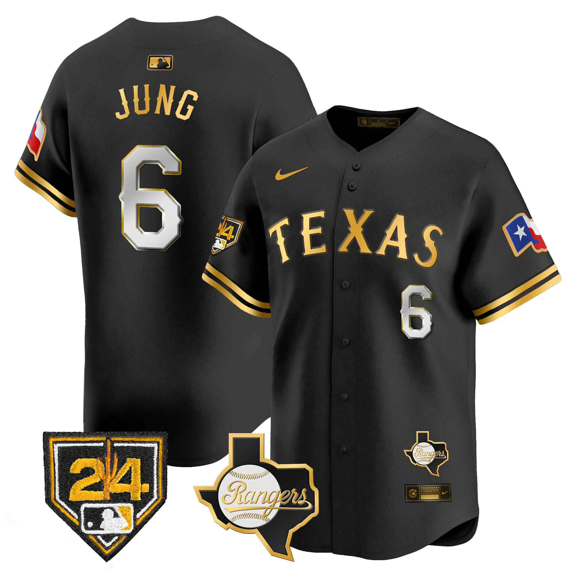 Josh Jung Men's Texas Rangers Spring Training Patch Vapor Premier Limited Black Gold Jersey