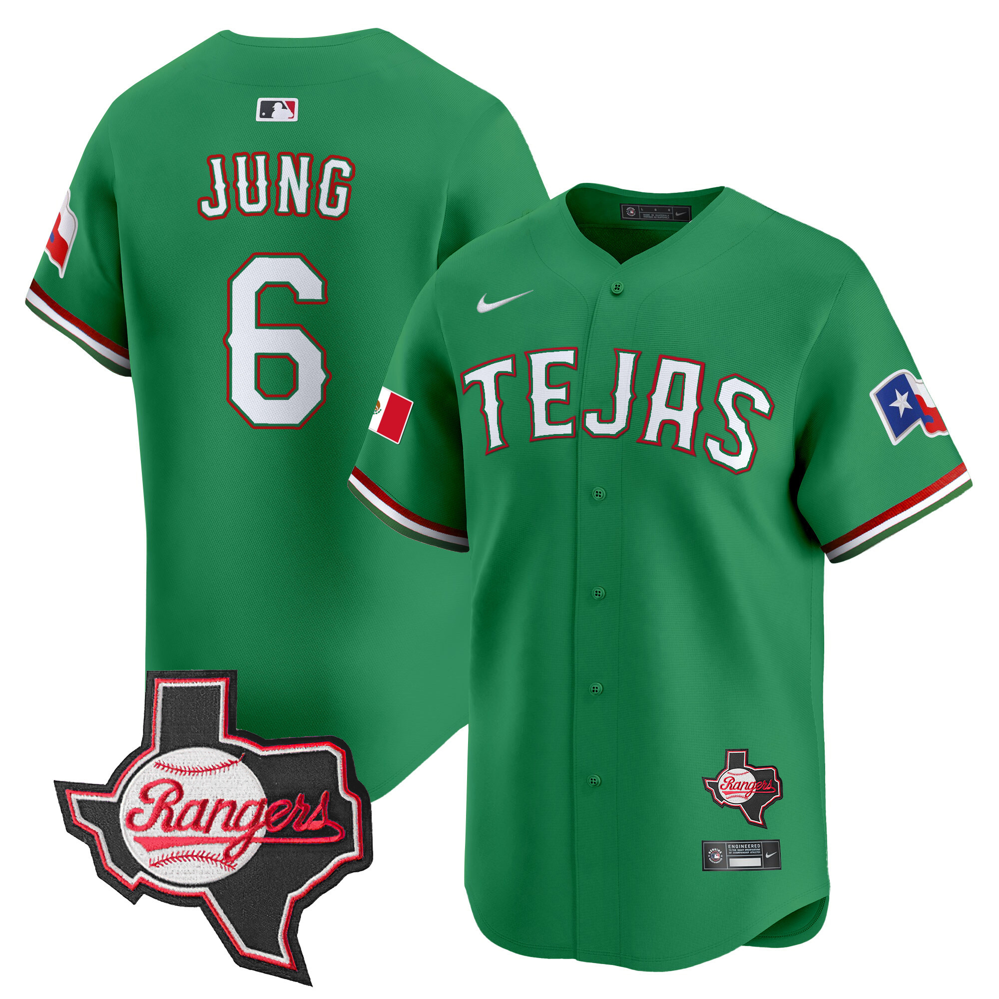 Josh Jung Men's Texas Rangers Mexico Texas Patch Vapor Premier Limited Green Jersey