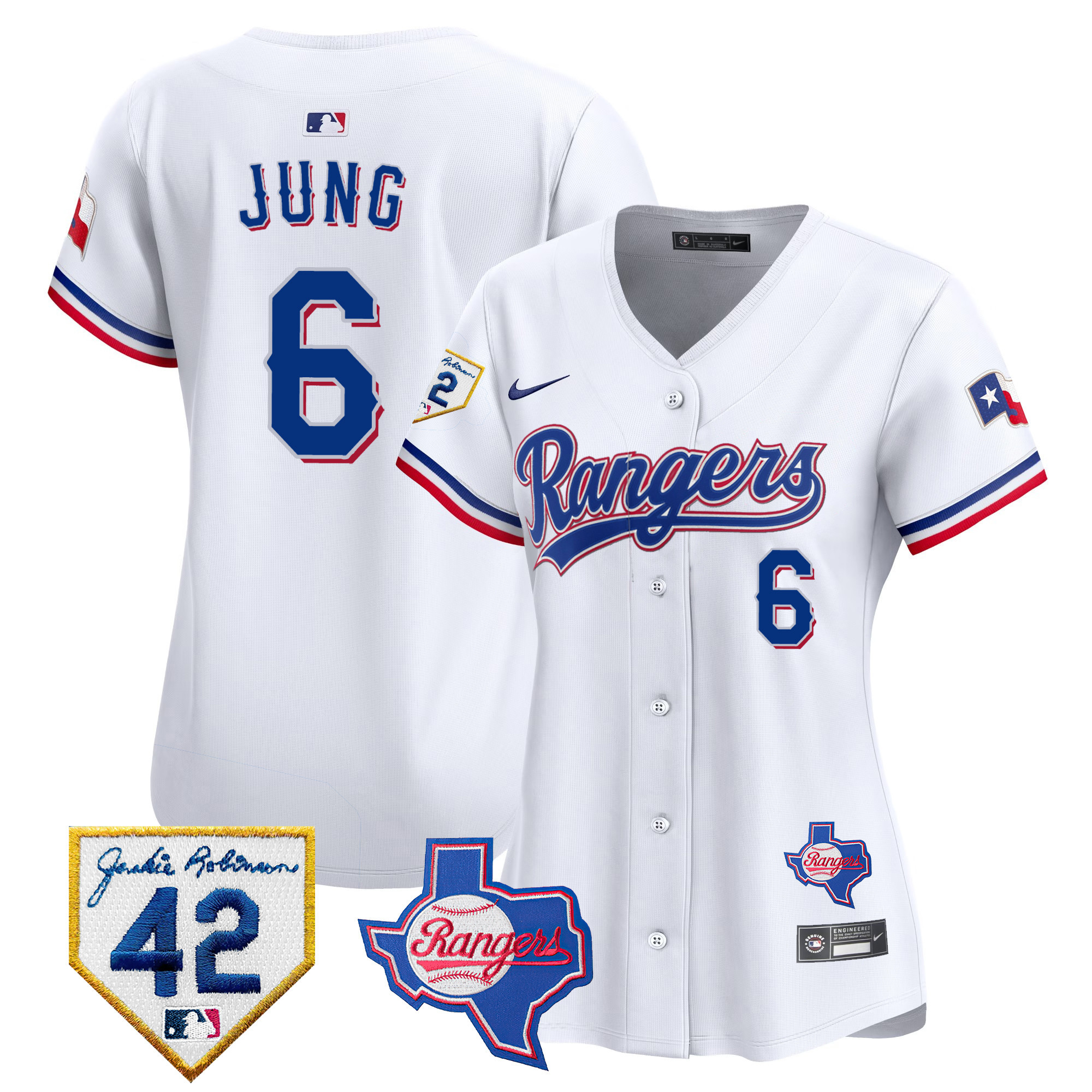 Josh Jung Women's Texas Rangers Jackie Robinson Patch Vapor Premier Limited White Jersey