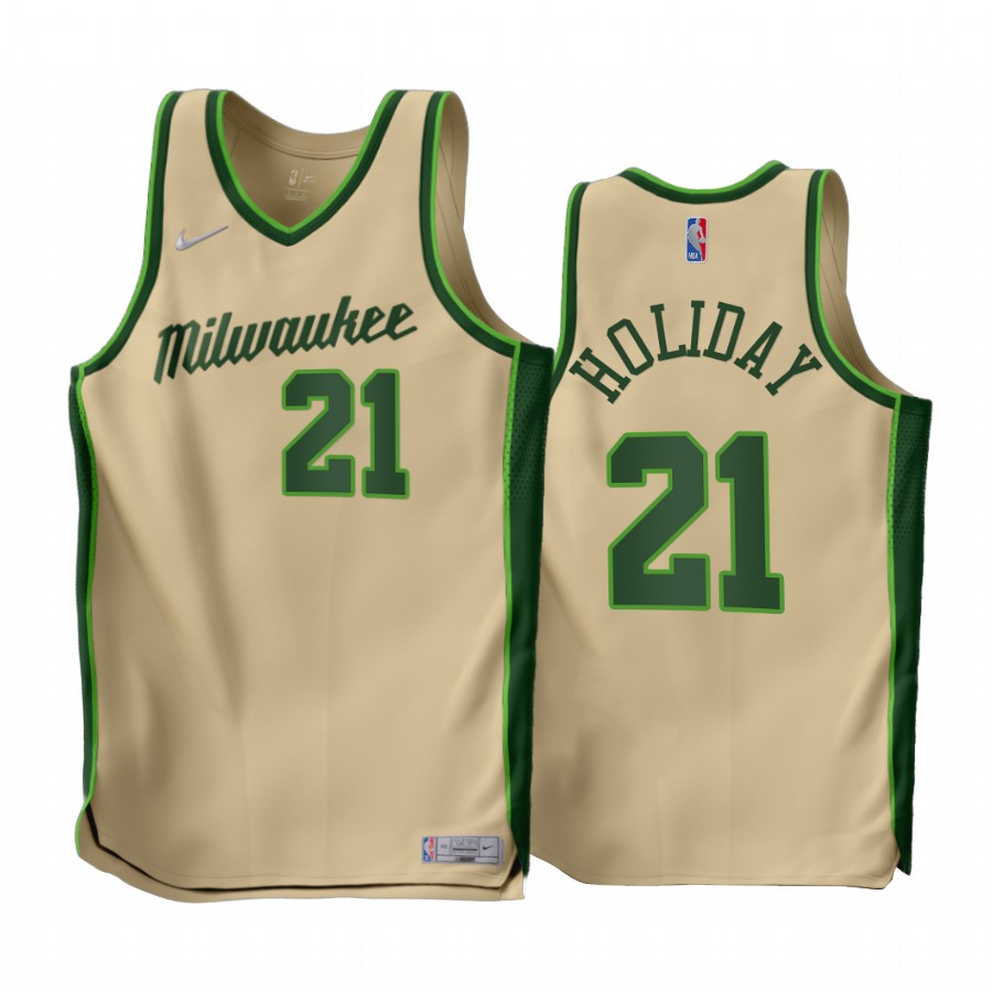 Jrue Holiday Milwaukee Bucks Cream #21 Earned Edition Jersey
