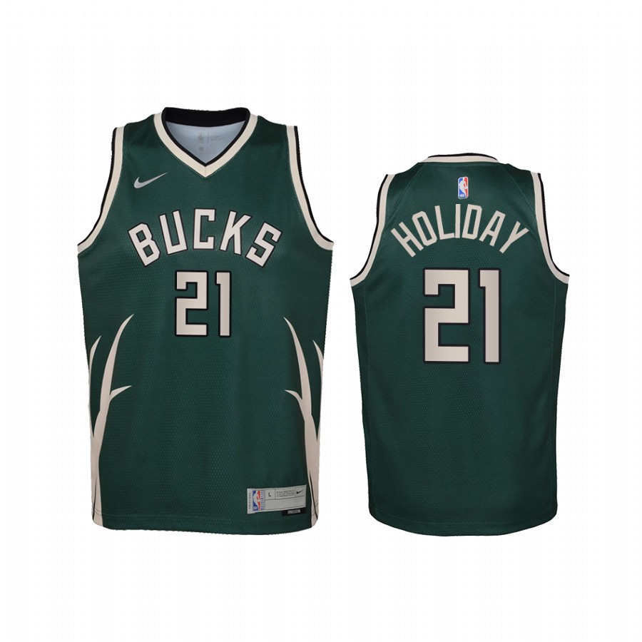 Jrue Holiday Milwaukee Bucks Earned Edition Green Youth Jersey - Swingman