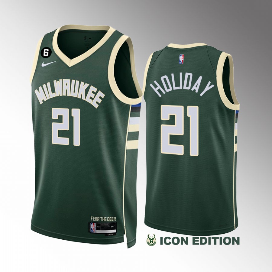 Jrue Holiday Milwaukee Bucks #21 Green Jersey Icon Edition NO.6 Patch