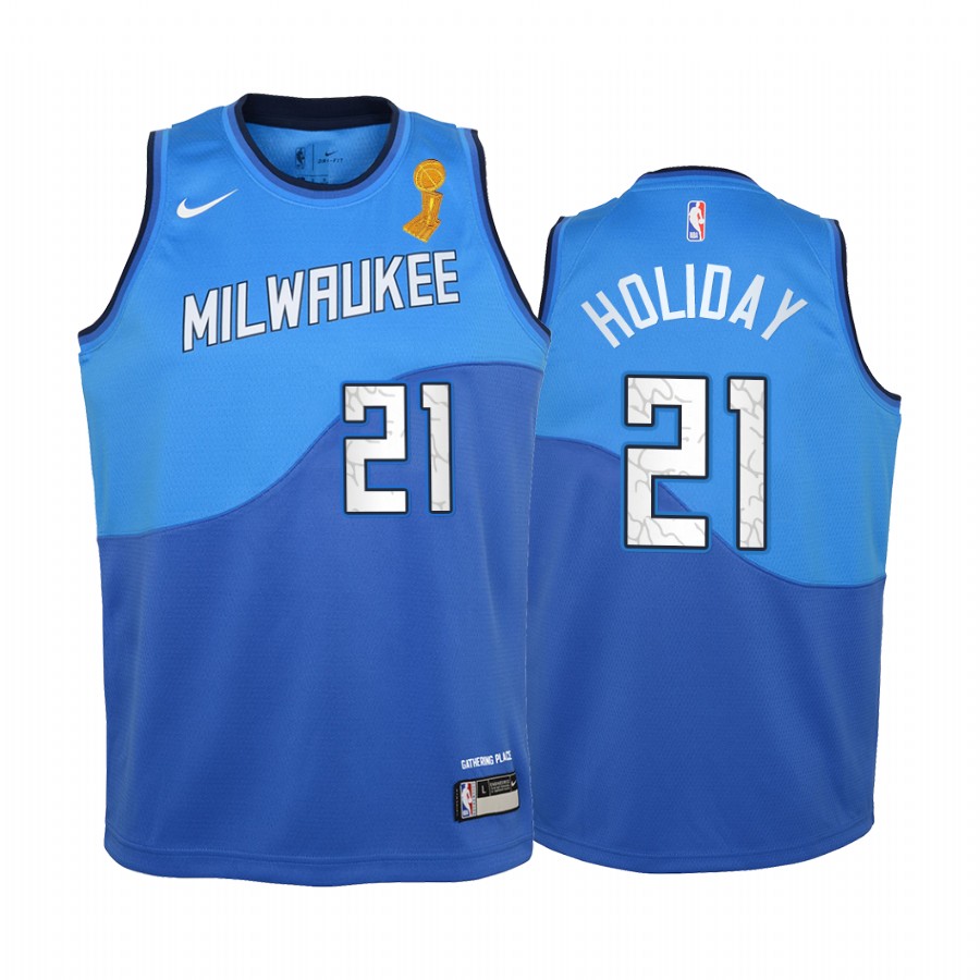Jrue Holiday Milwaukee Bucks Blue Finals Champions Youth Jersey City Edition