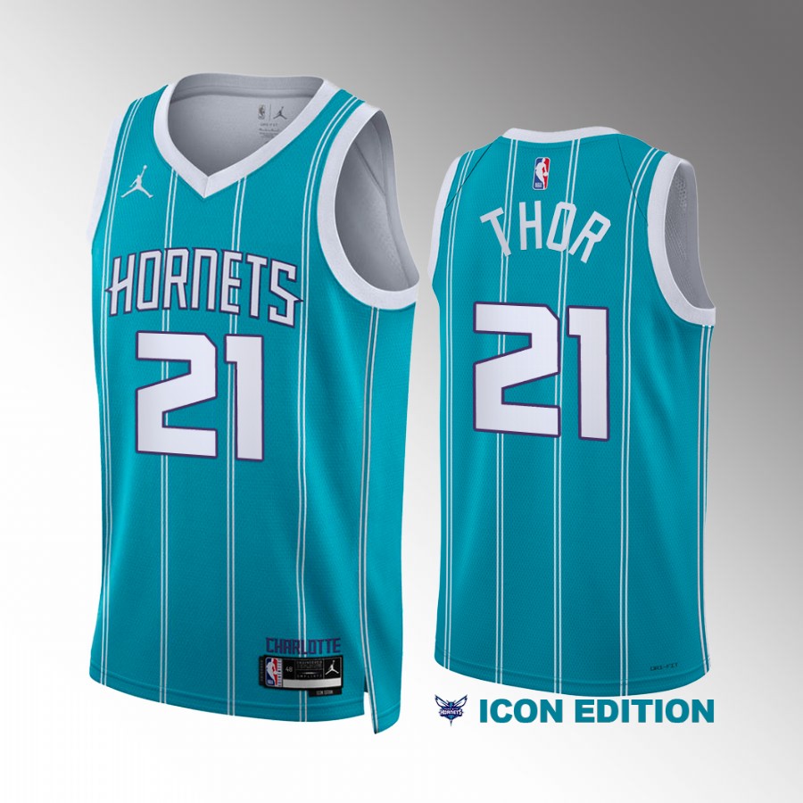JT Thor Charlotte Hornets #21 Teal Jersey Icon Edition Swingman