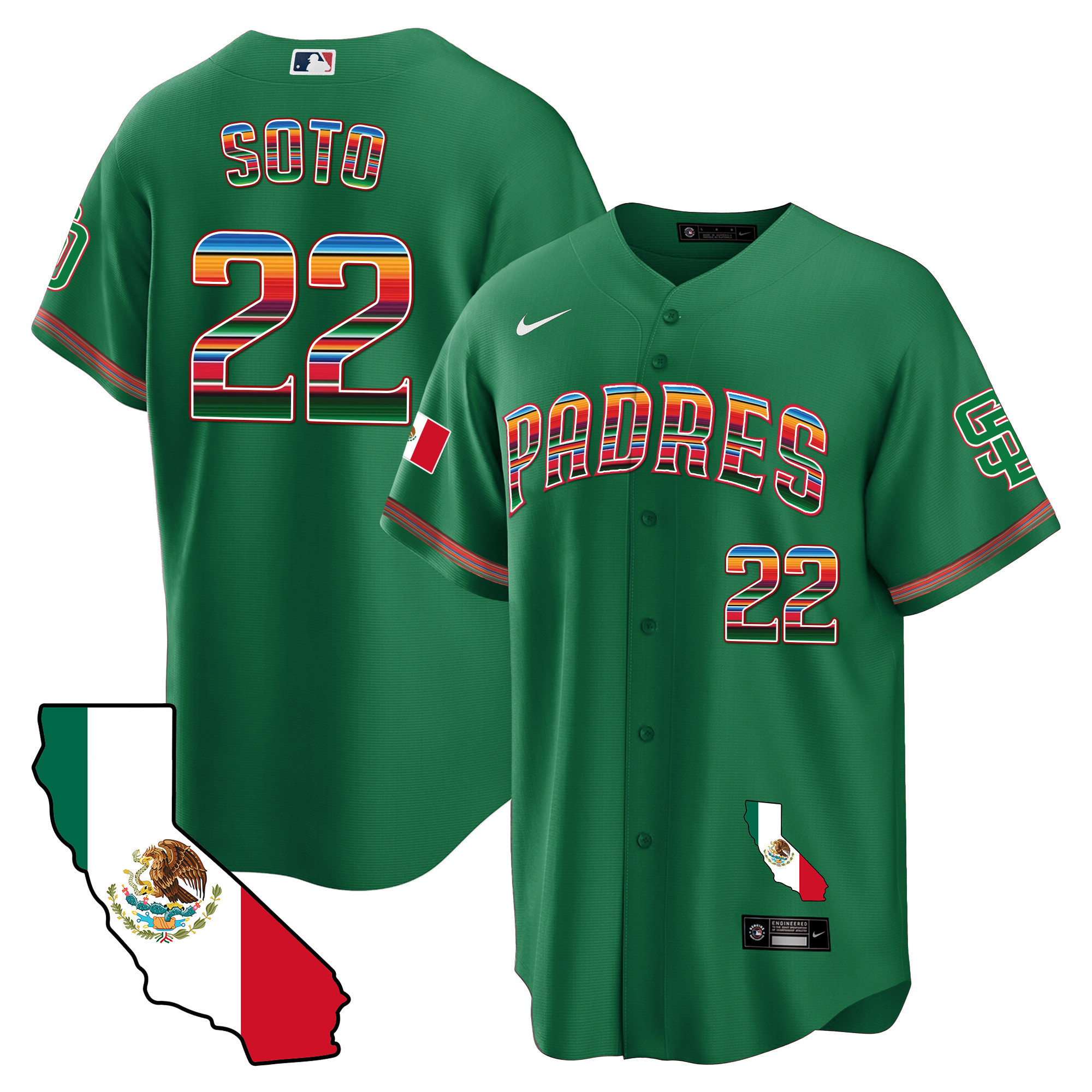 Juan Soto Men's San Diego Padres California Map Cool Base Green Jersey