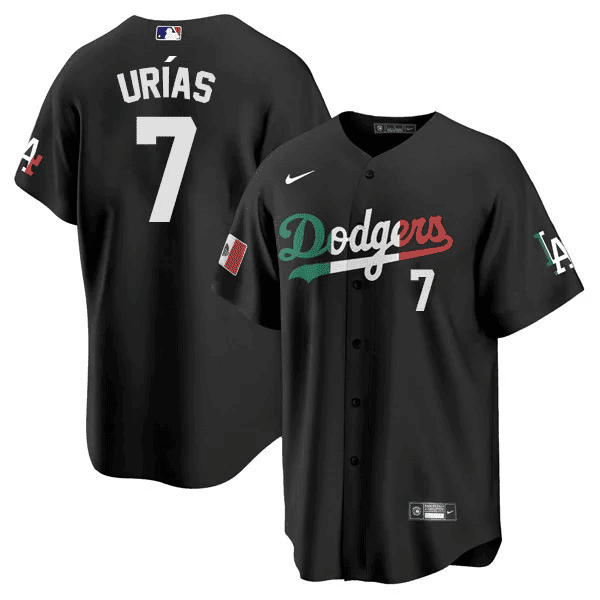 Julio Urías Men's Los Angeles Dodgers Mexican Heritage Black Mexico Flag Jersey