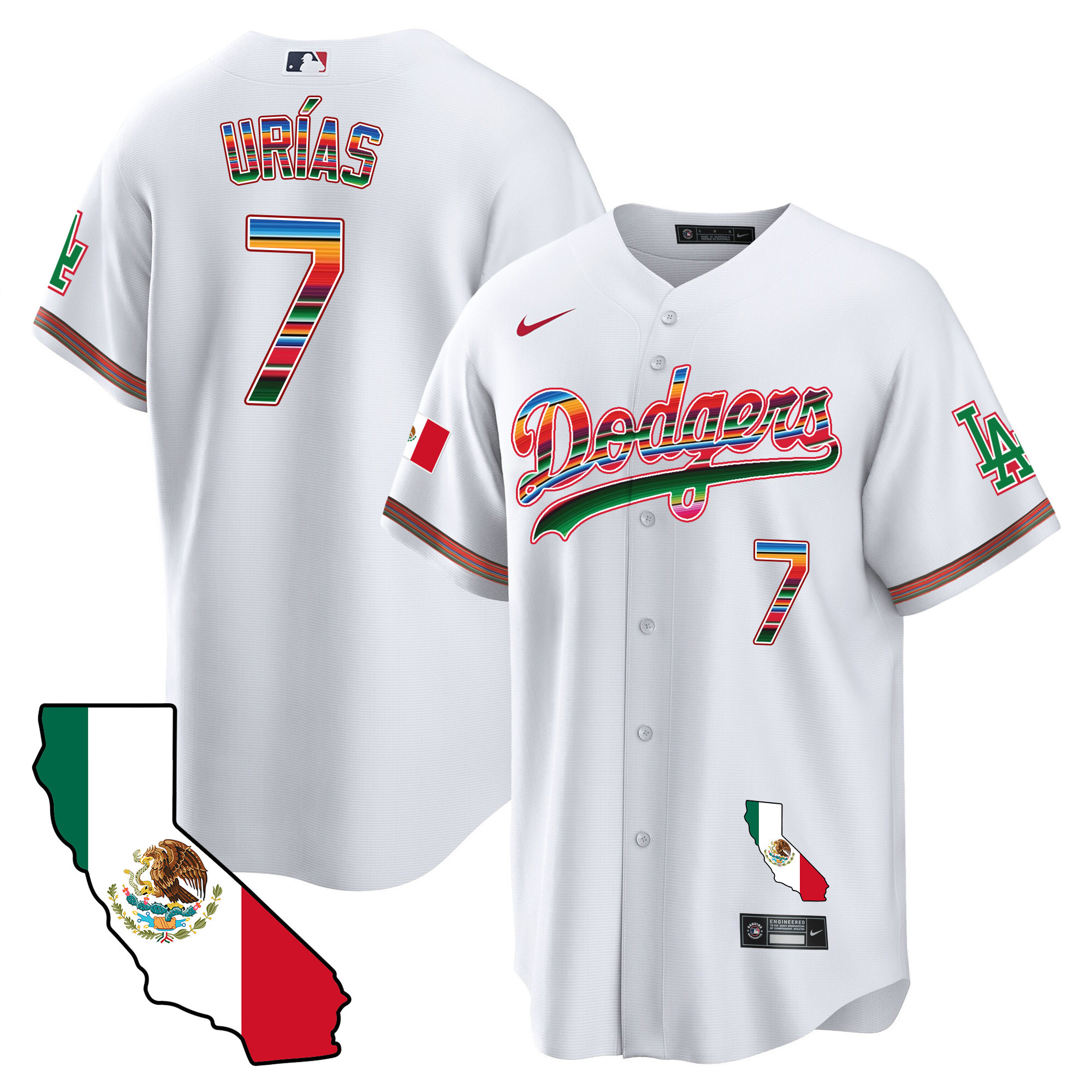 Julio Urías Men's Los Angeles Dodgers Mexico California Map Cool Base White Jersey
