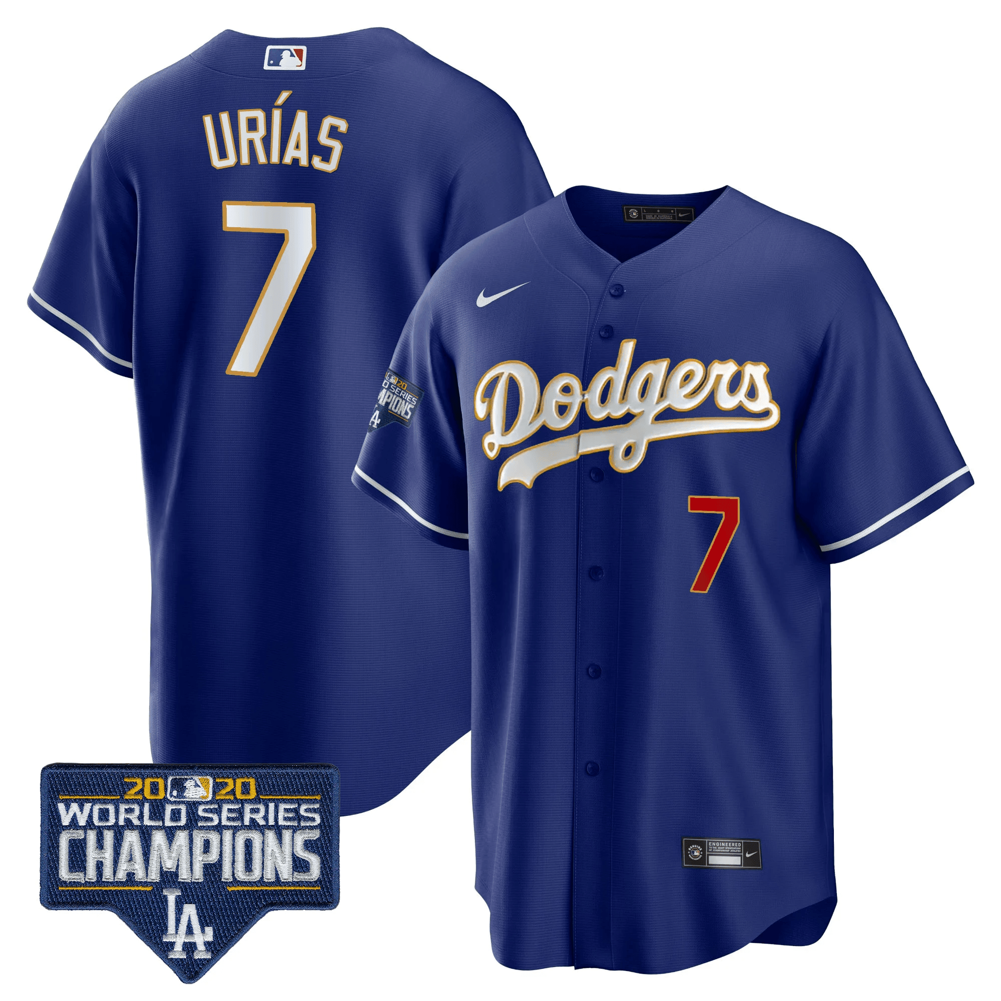 Julio Urías Men's Los Angeles Dodgers World Series Champions Patch Cool Base Gold Trim Royal Jersey