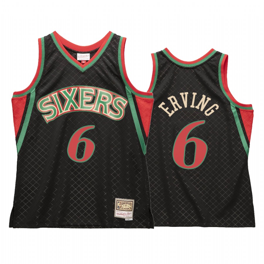 Julius Erving 6 Philadelphia 76ers Neapolitan Black Jersey Hardwood Classics