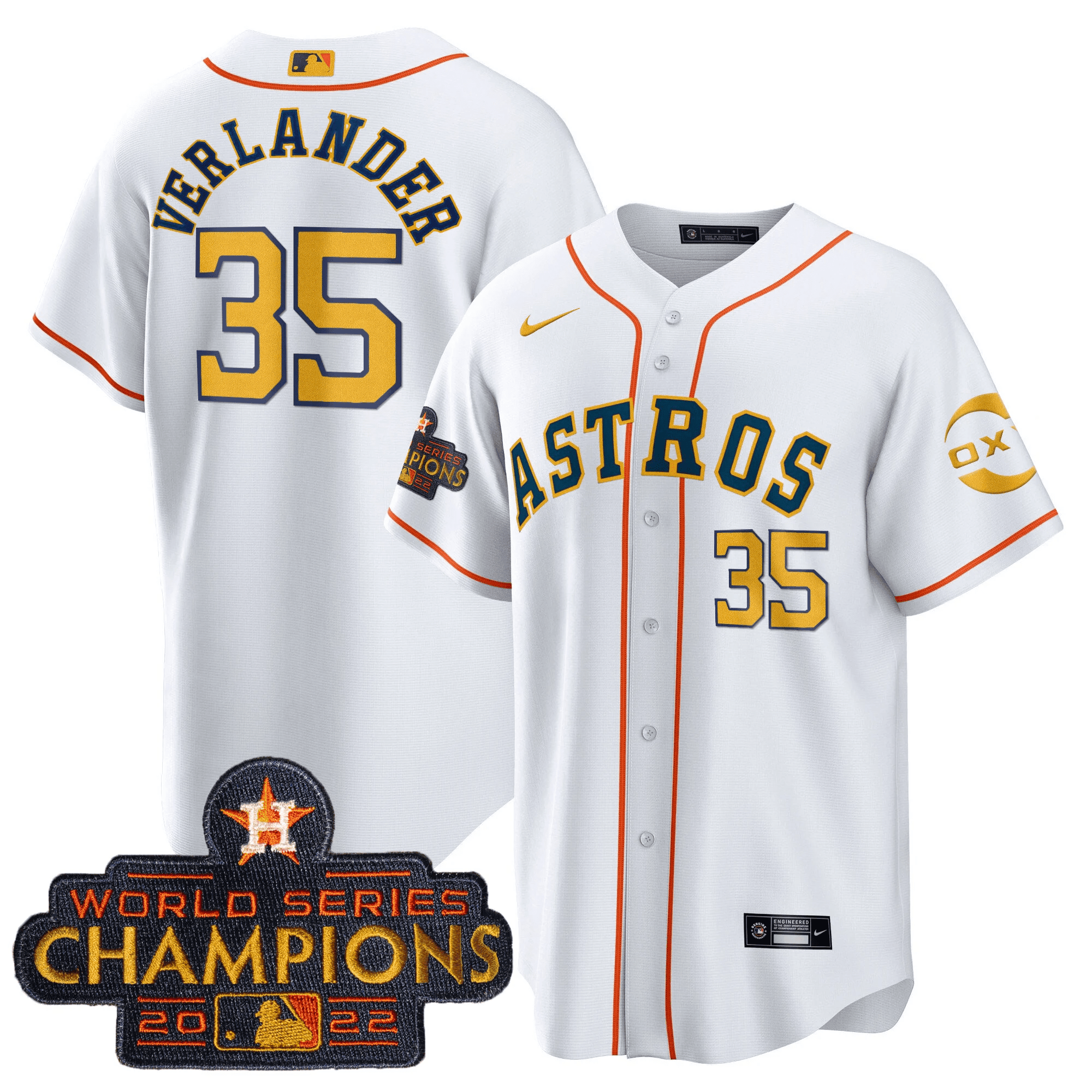 Justin Verlander Houston Astros Champions Gold Rush Oxy Patch Cool Base Jersey