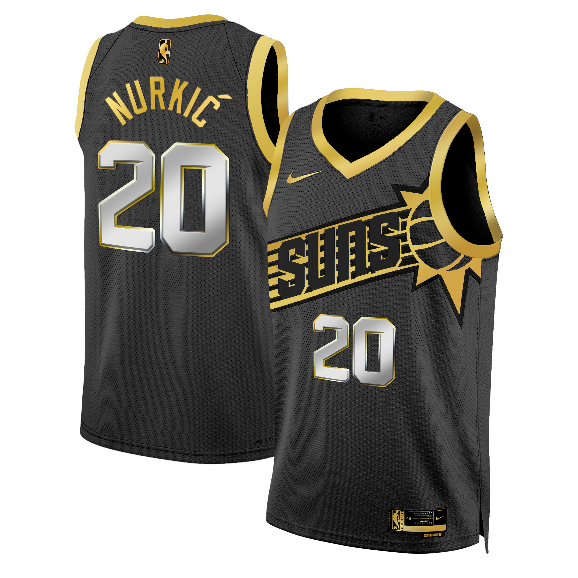 Jusuf Nurkic Men's Phoenix Suns Swingman Black Gold Jersey - All Stitched
