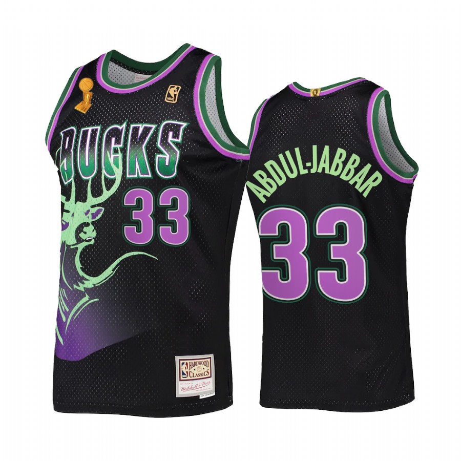 Kareem Abdul-Jabbar 33 Milwaukee Bucks 2X Finals Champions Black Jersey HWC Reload