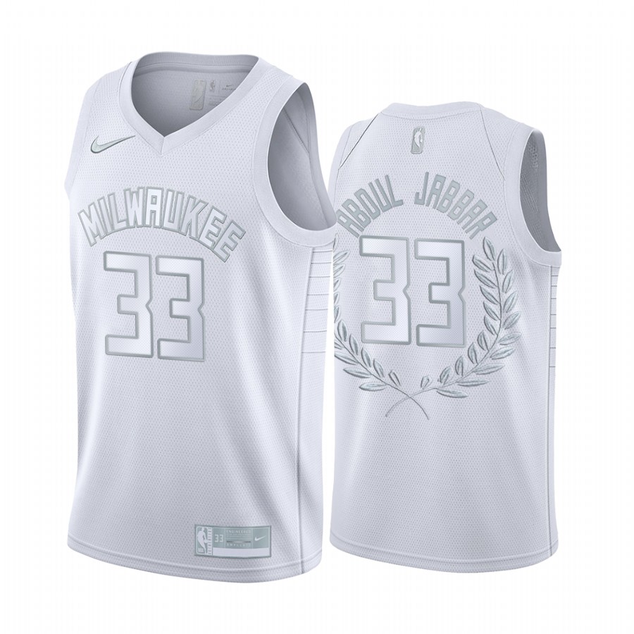 Kareem Abdul-Jabbar Milwaukee Bucks White Platinum Edition #33 Jersey