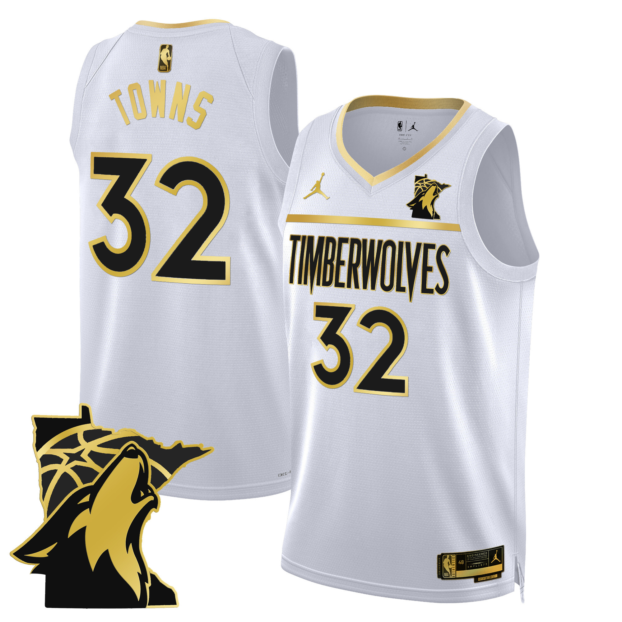 Karl-Anthony Towns Men's Minnesota Timberwolves Swingman - Minnesota Patch White Gold Jersey - All Stitched