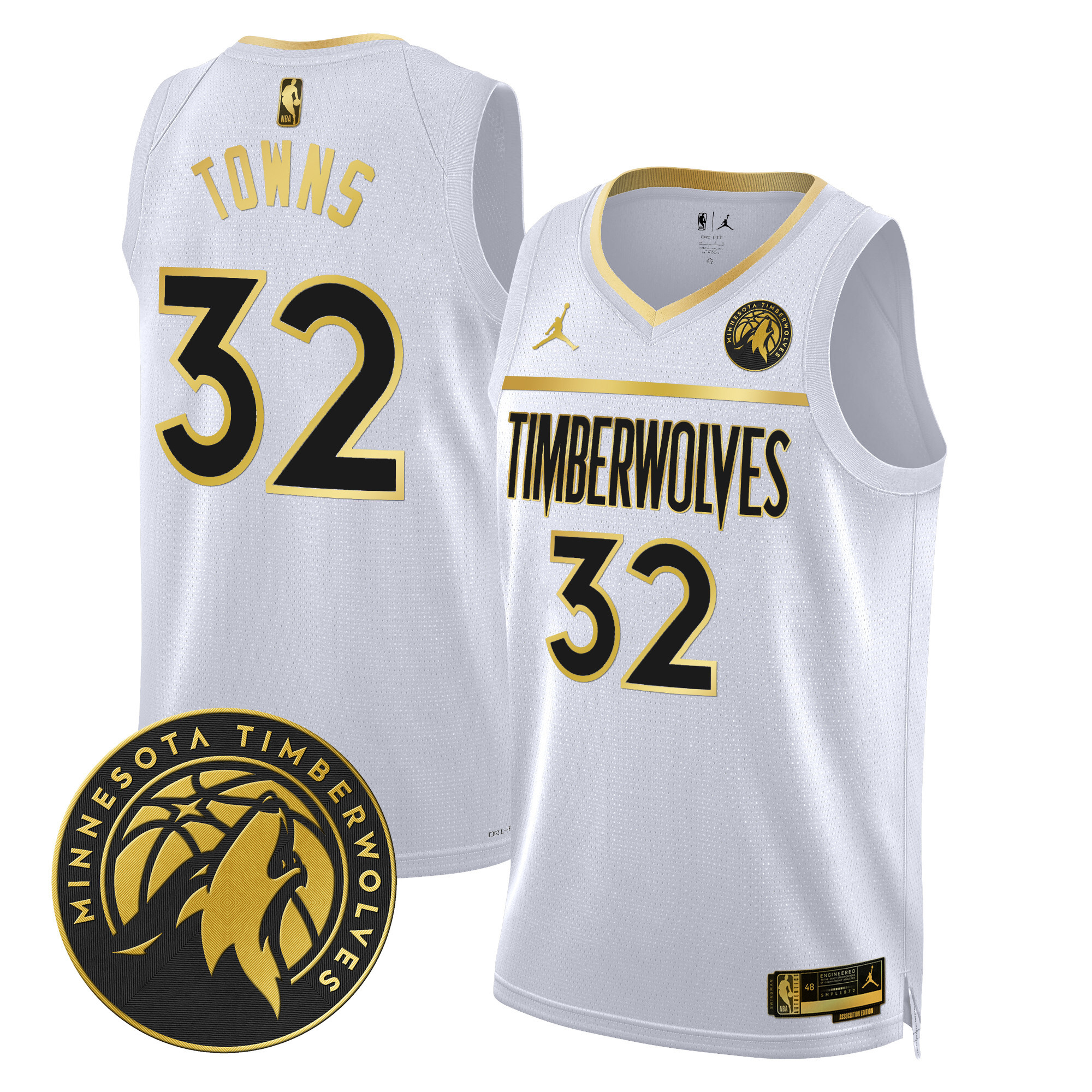 Karl-Anthony Towns Men's Minnesota Timberwolves Swingman V2 White Gold Jersey - All Stitched