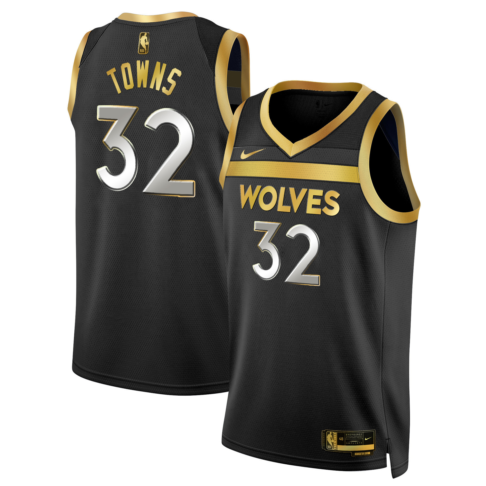 Karl-Anthony Towns Men's Minnesota Timberwolves Swingman V3 Black Gold Jersey - All Stitched