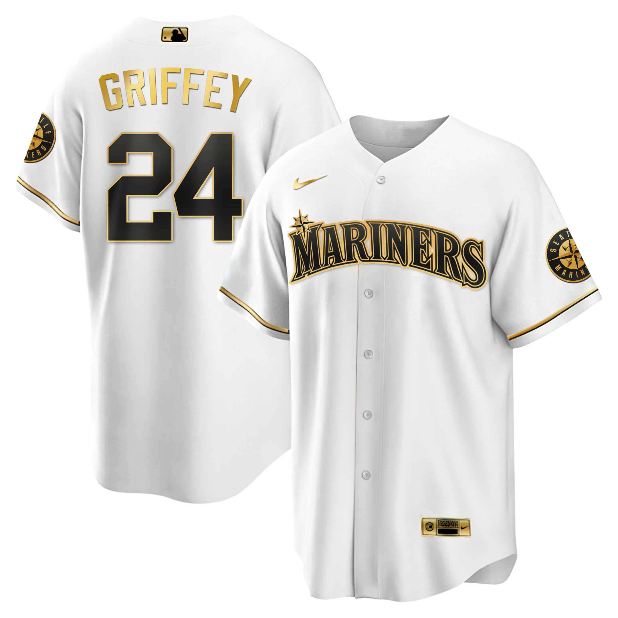 Ken Griffey Jr. Men's Seattle Mariners White Gold & Black Gold Cool White Jersey