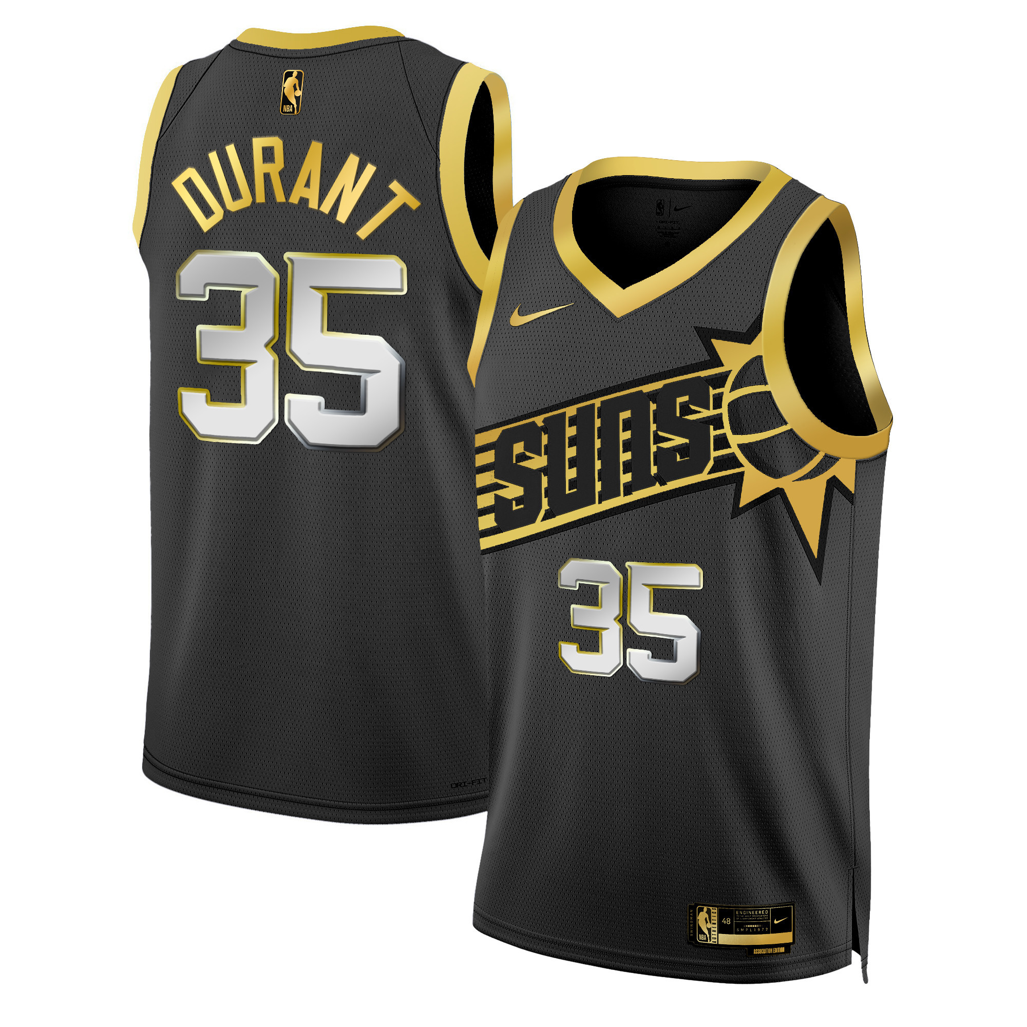 Kevin Durant Men's Phoenix Suns Swingman Black Gold Jersey - All Stitched