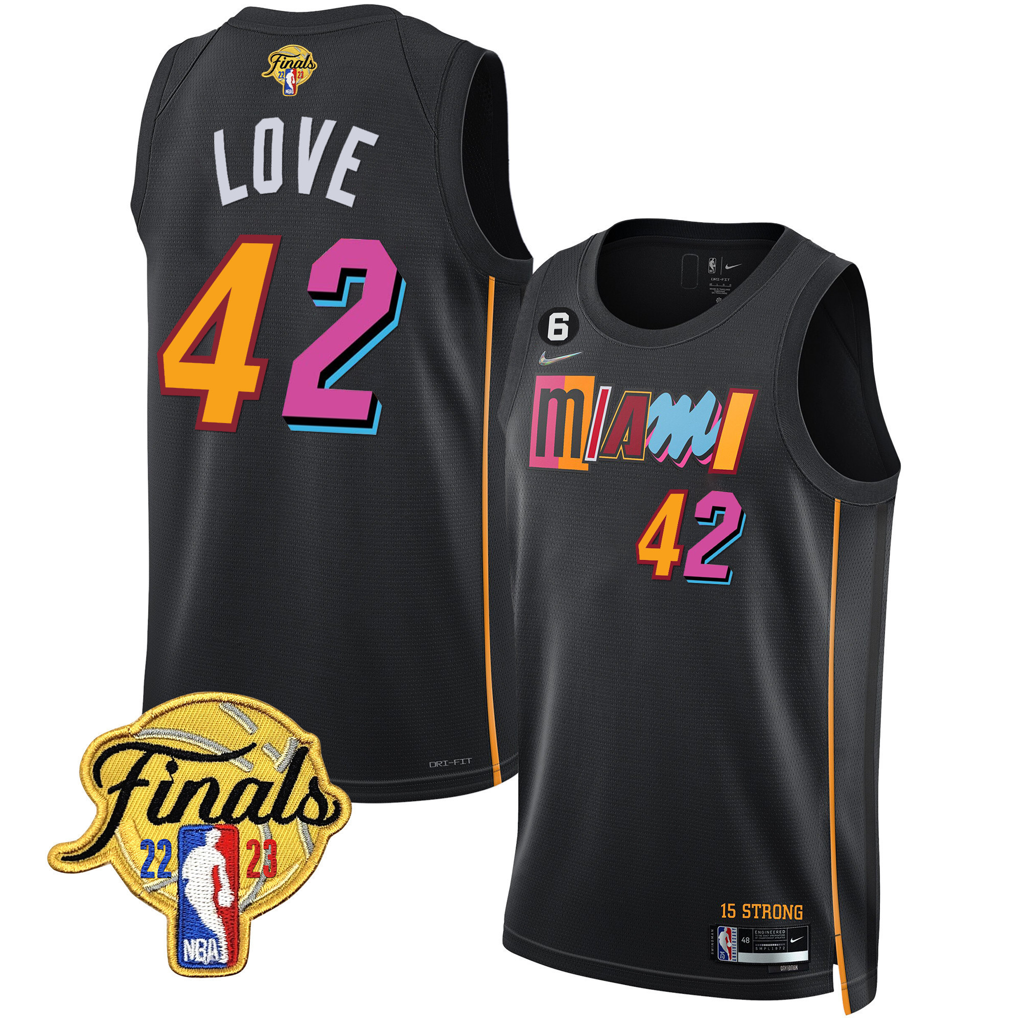 Kevin Love Men's Miami Heat Finals Patch Collection V2 City Black Jersey - All Stitched