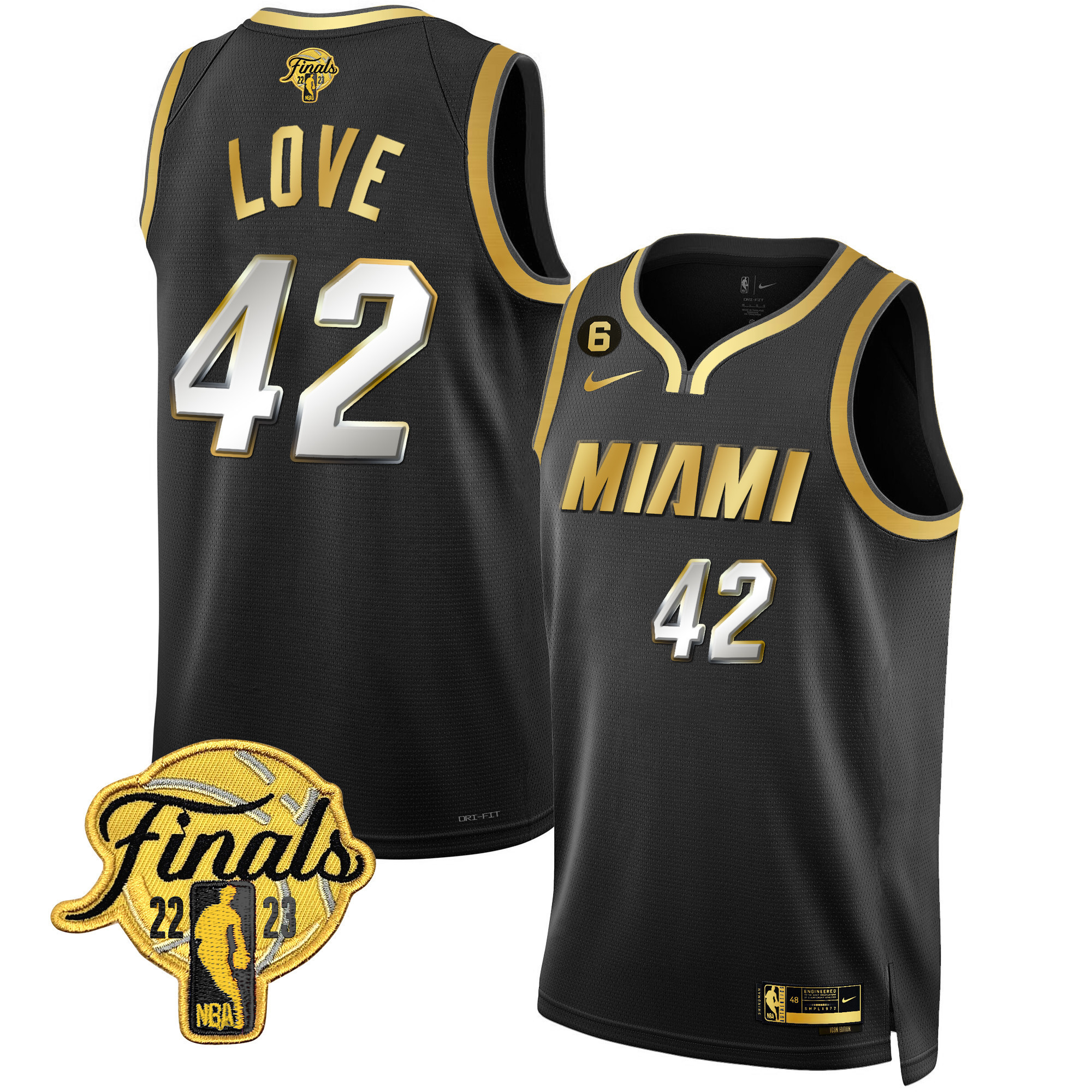 Kevin Love Men's Miami Heat Finals Patch Collection V4 Black Limited Jersey - All Stitched