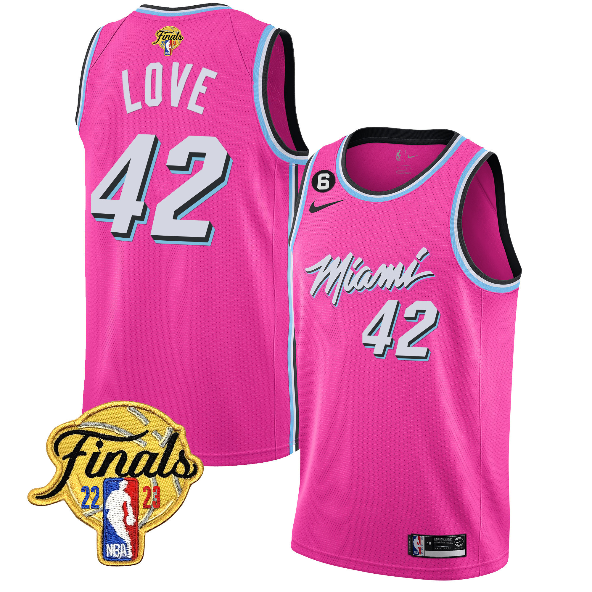 Kevin Love Men's Miami Heat Finals Patch Collection V5 Pink Jersey - All Stitched