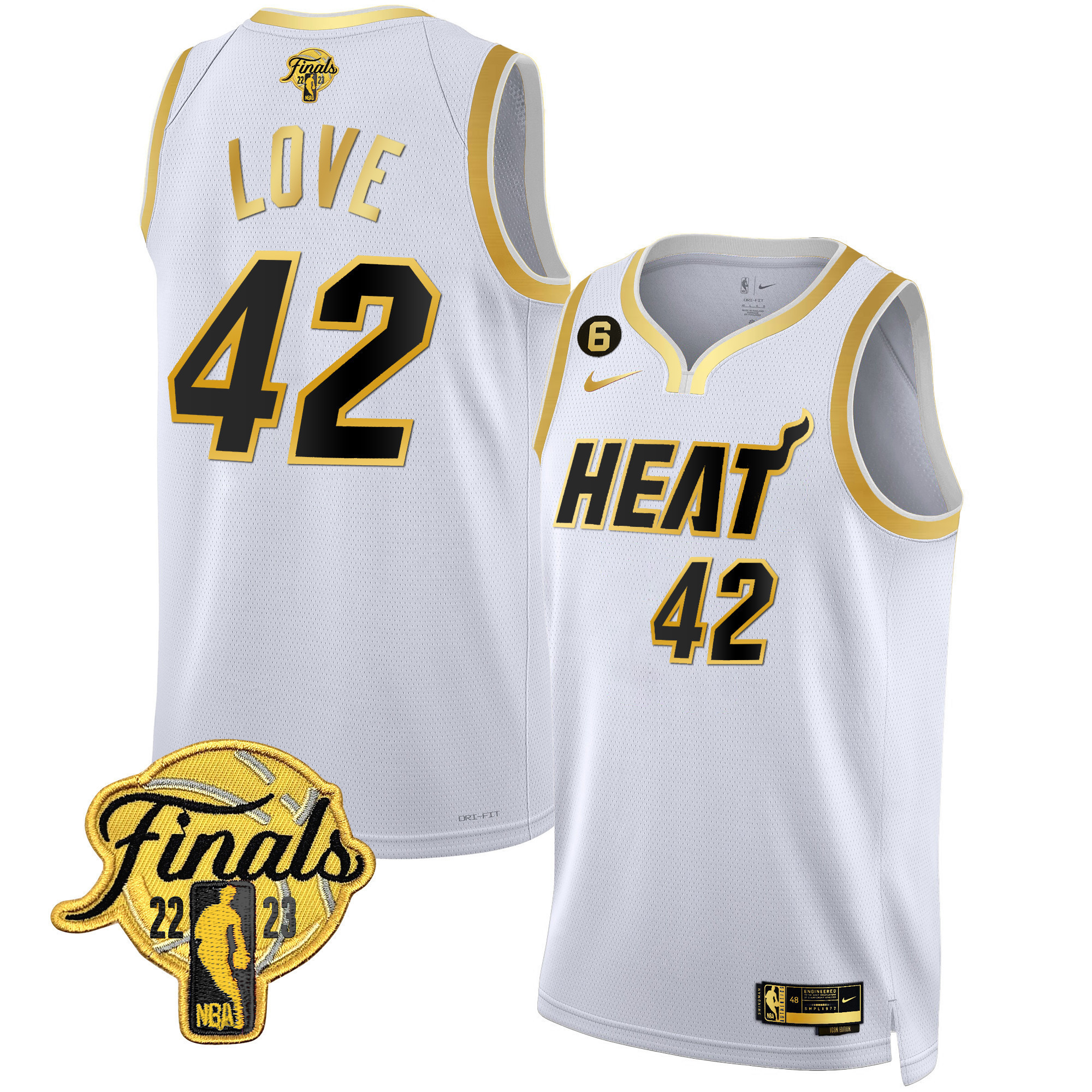 Kevin Love Men's Miami Heat Finals Patch Collection White Gold Jersey - All Stitched