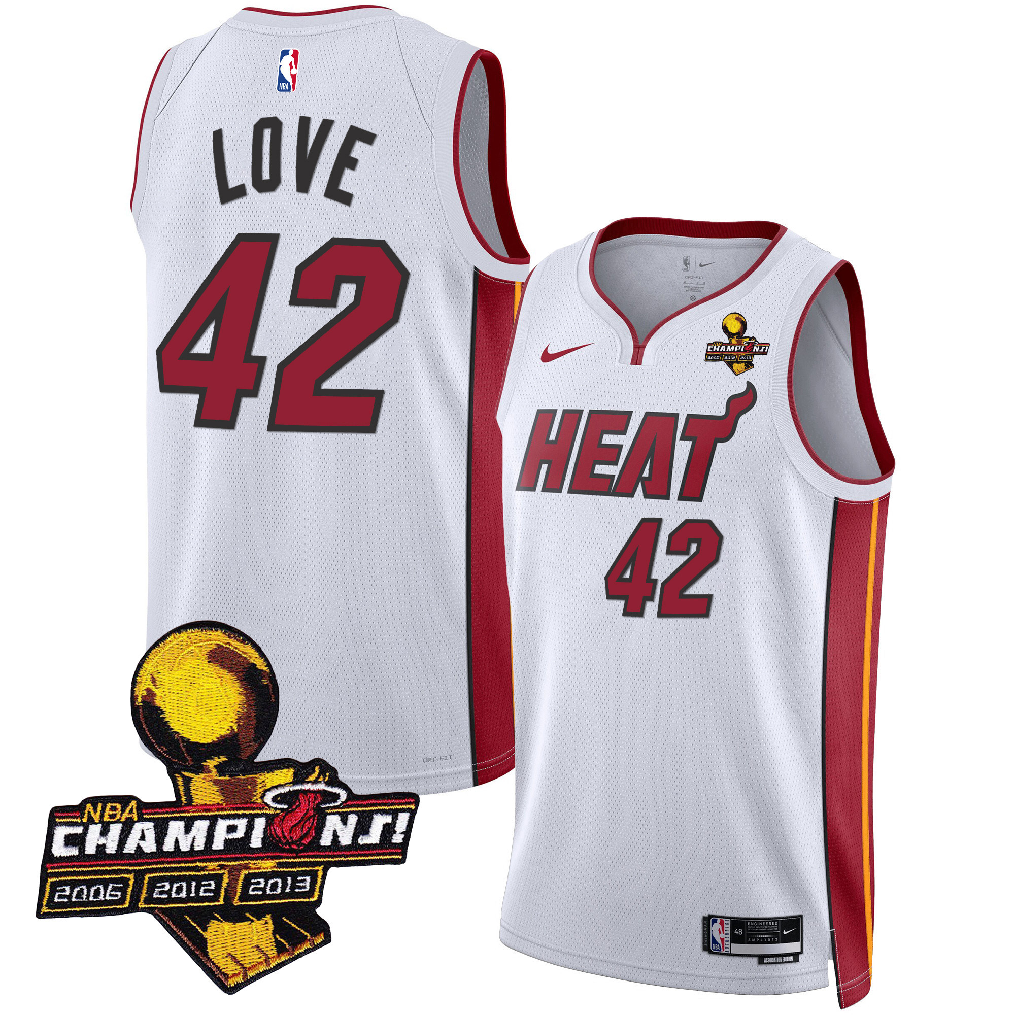 Kevin Love Men's Miami Heat 3-Time Champions Patch Collection Association Jersey - All Stitched
